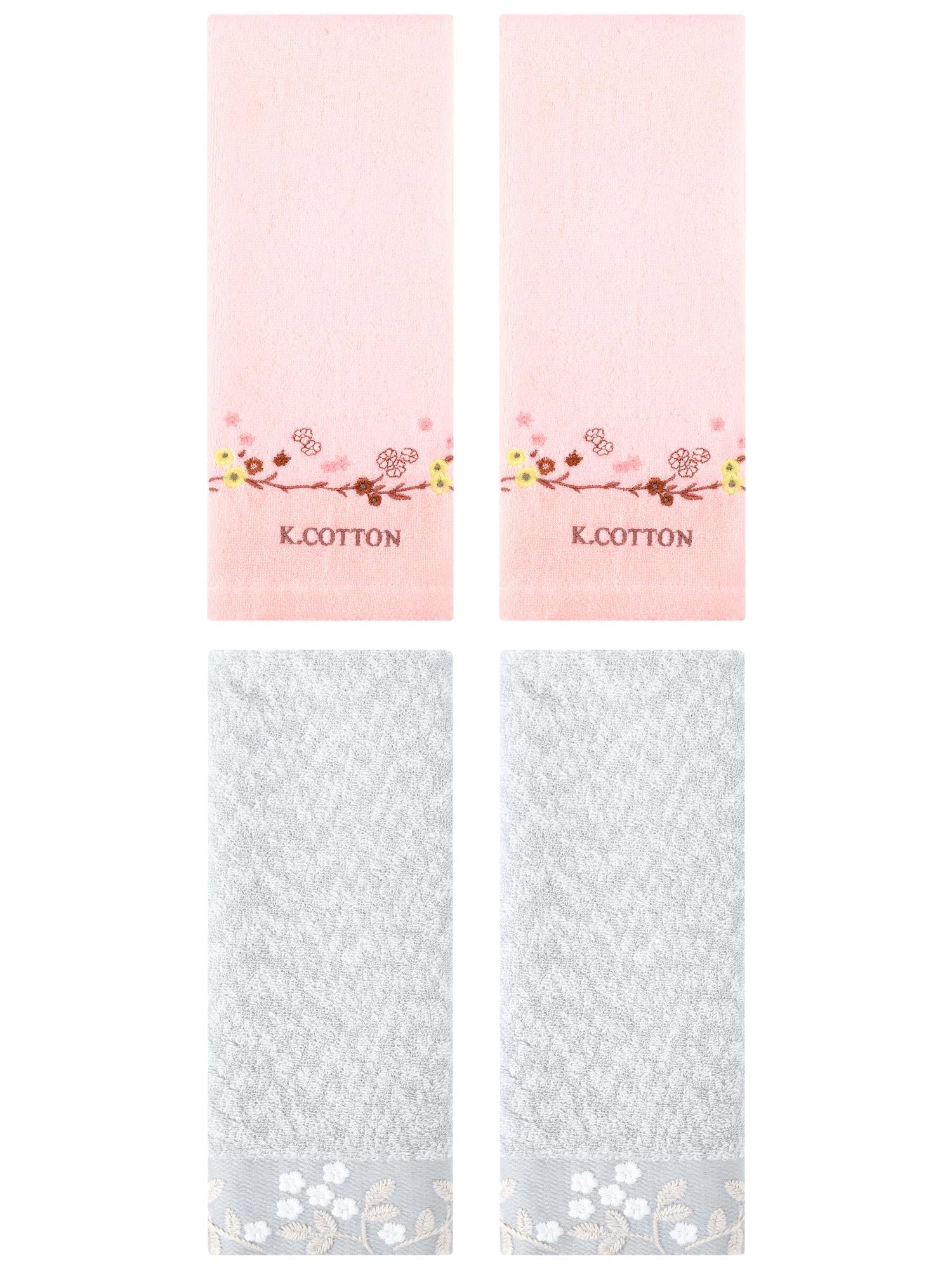 Unique Bargains 4 Pcs Embroidered Hand Towel Grey/Pink 14" x 28"/13" x 29"