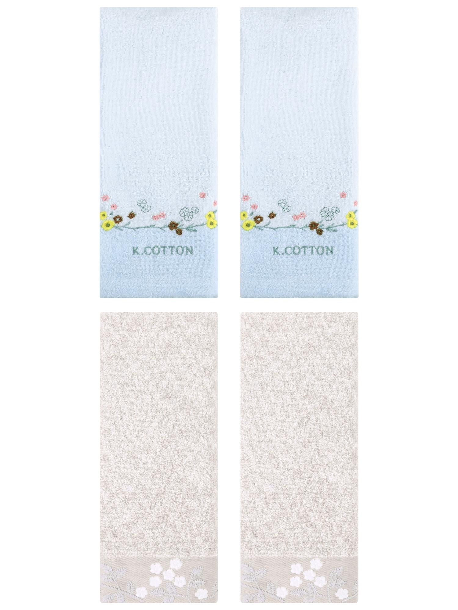 Unique Bargains 4 Pcs Embroidered Hand Towel Light Brown/Blue 14" x 28"/13" x 29"