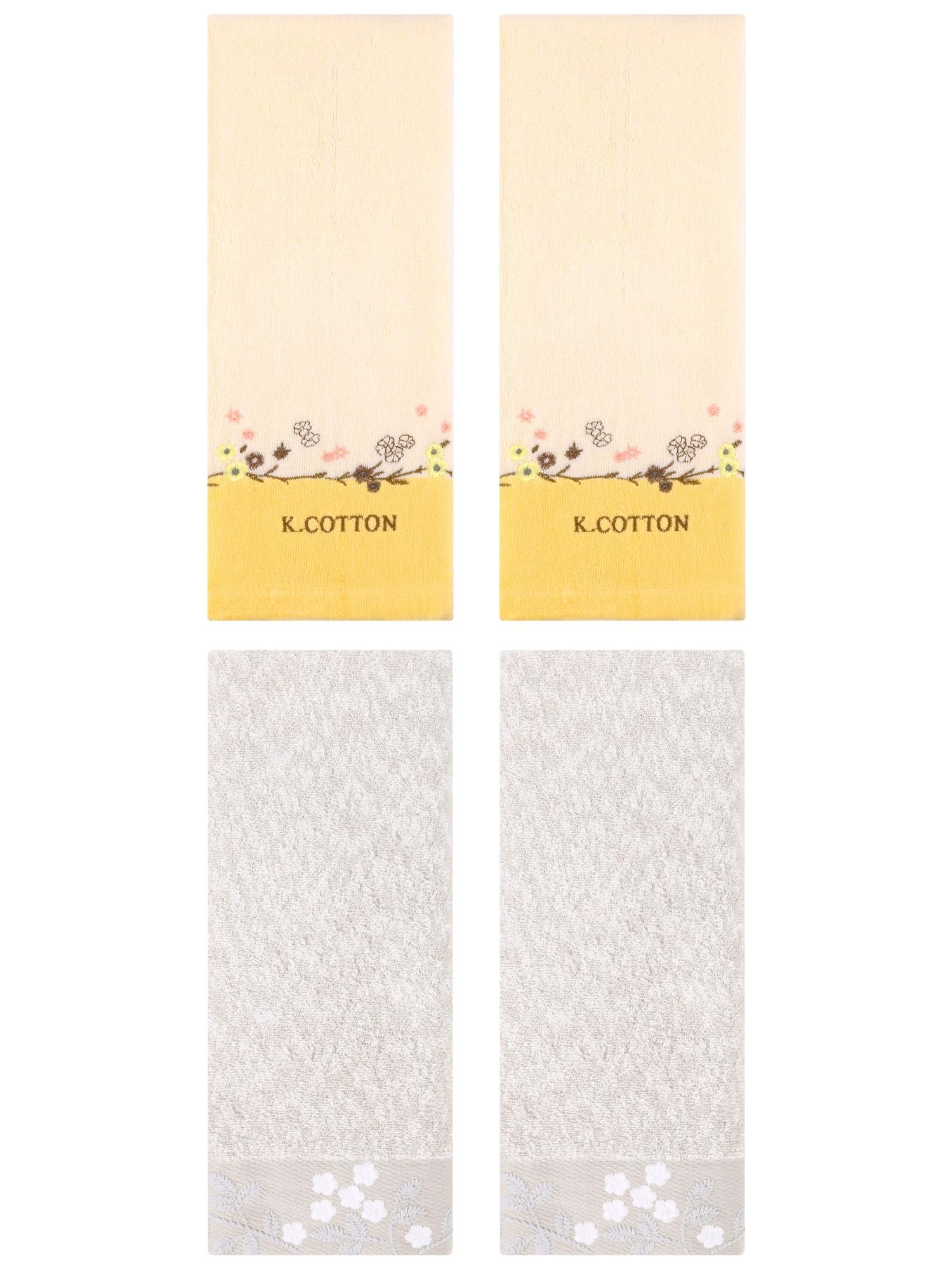 Unique Bargains 4 Pcs Embroidered Hand Towel Light Brown/Yellow 14" x 28"/13" x 29"