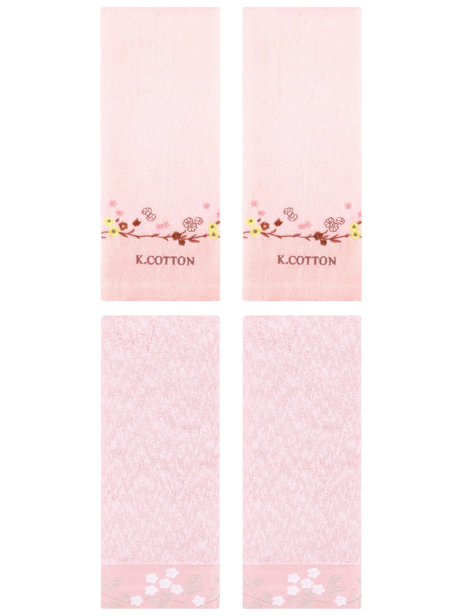 Unique Bargains 4 Pcs Embroidered Hand Towel Pink 14" x 28"/13" x 29"