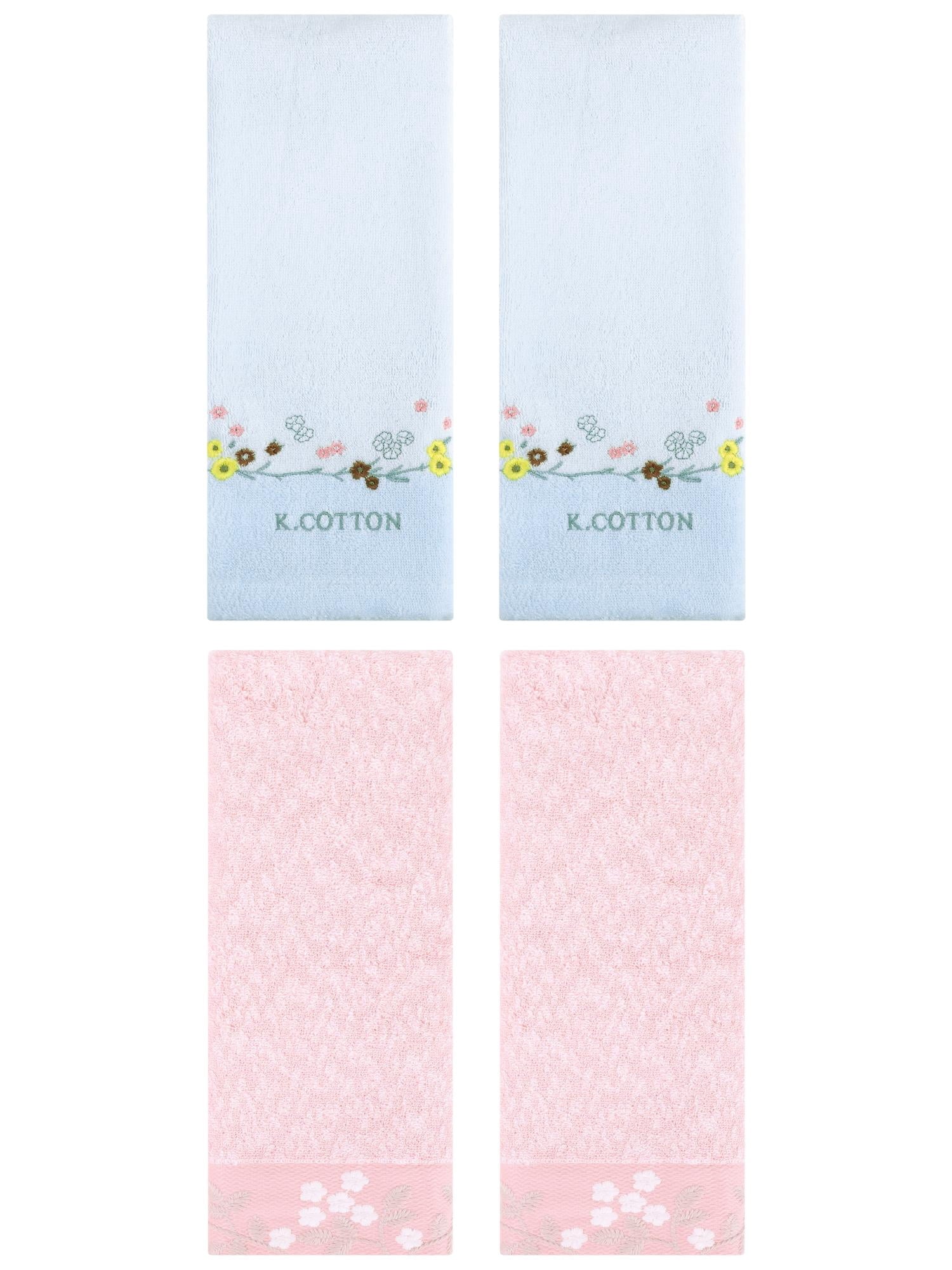 Unique Bargains 4 Pcs Embroidered Hand Towel Pink/Blue 14" x 28"/13" x 29"