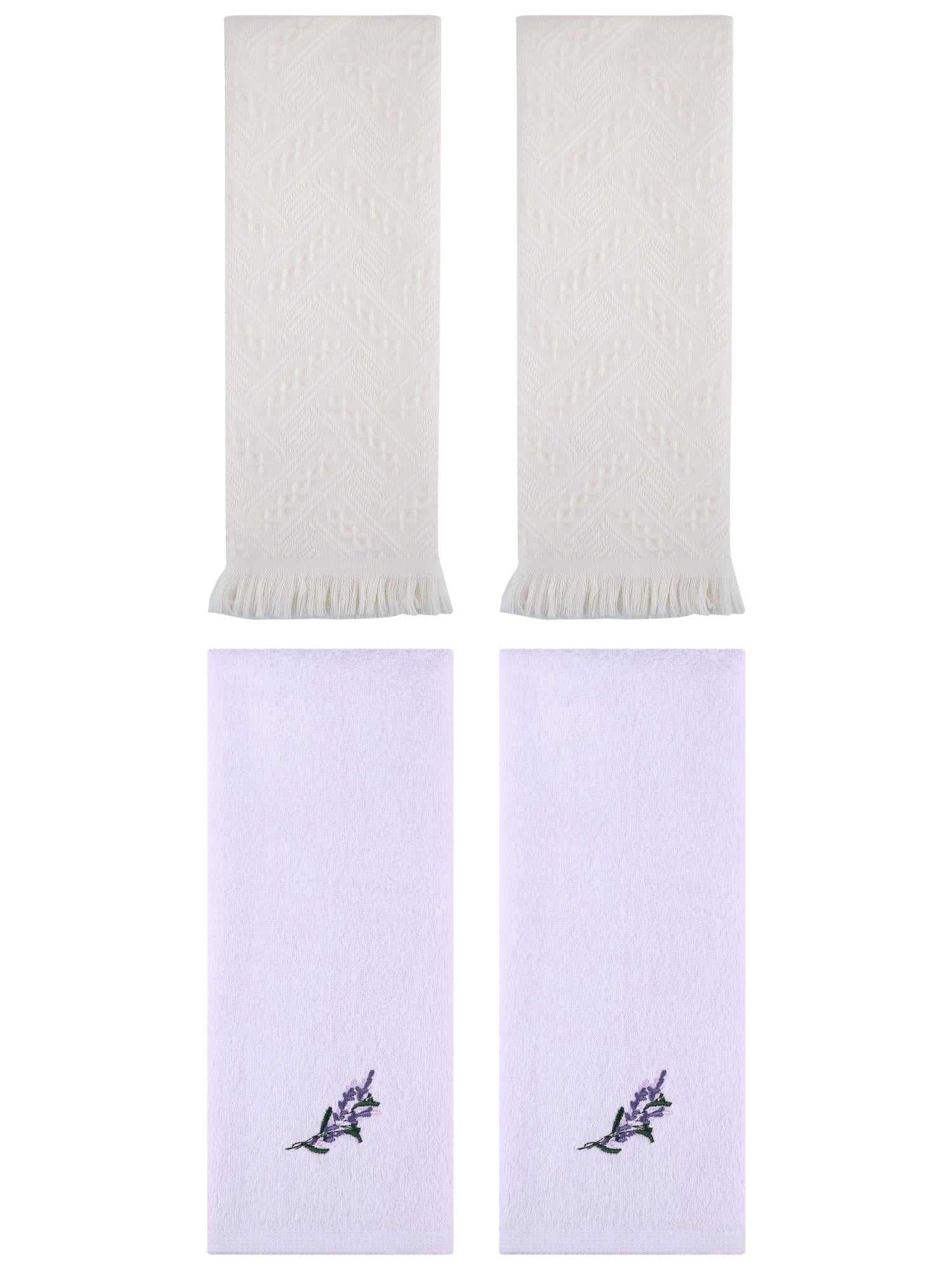 Unique Bargains 4 Pcs Floral Embroidered Bathroom Hand Towels 13" x 29" Purple/Beige