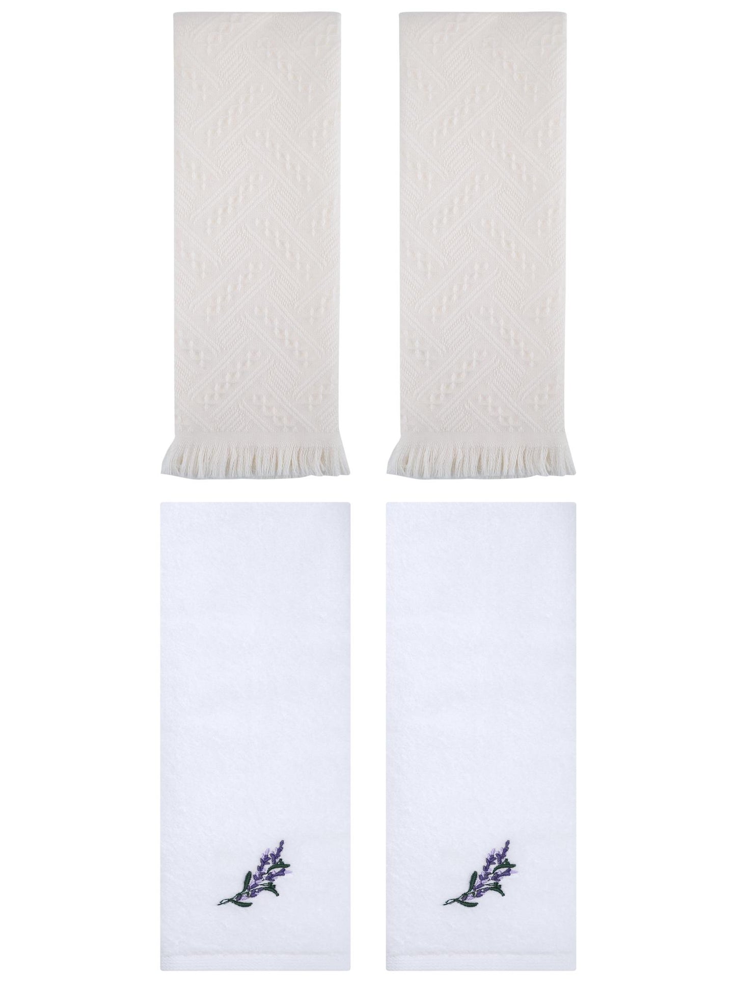 Unique Bargains 4 Pcs Floral Embroidered Bathroom Hand Towels 13" x 29" White/Beige