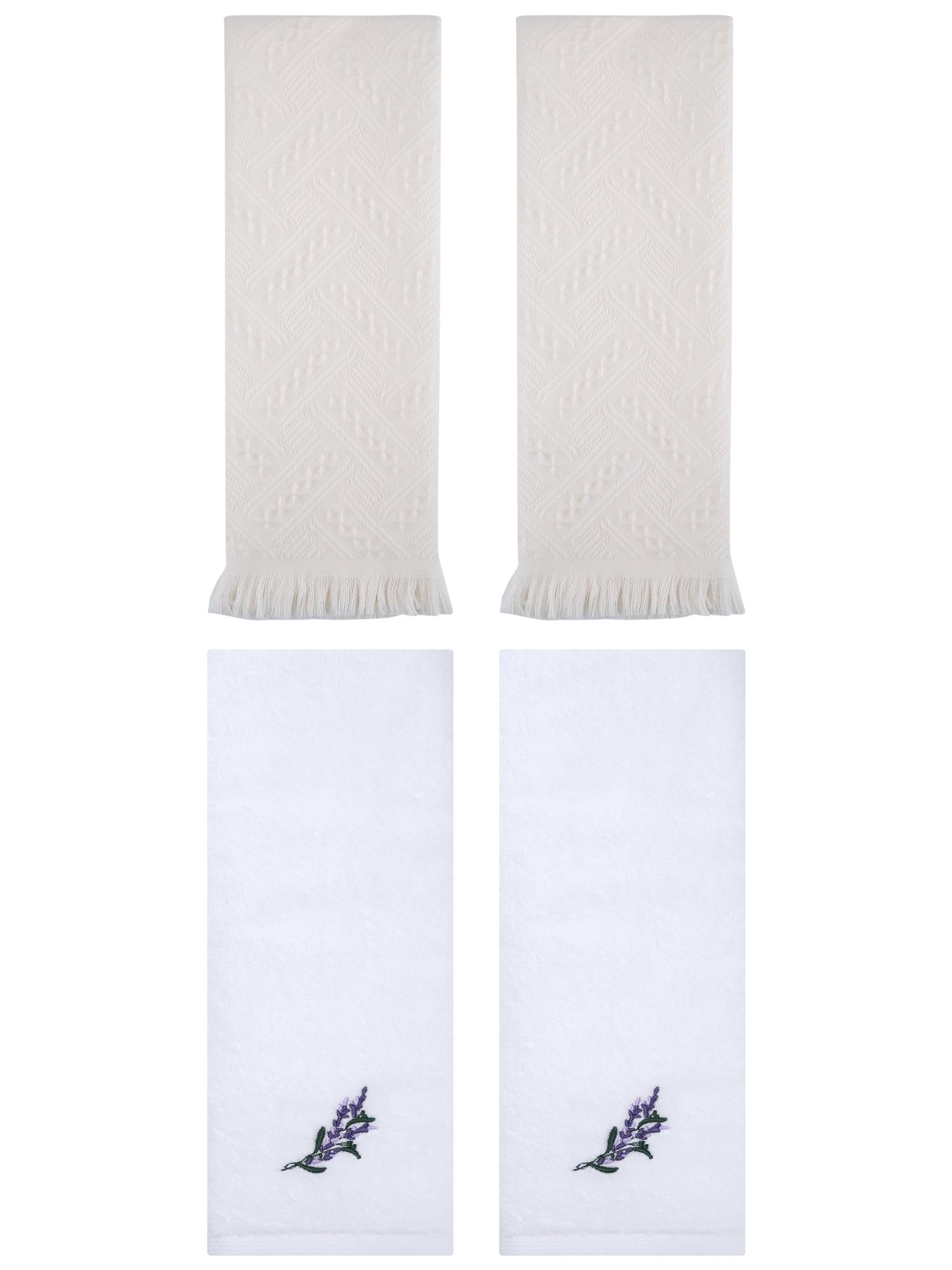Unique Bargains 4 Pcs Floral Embroidered Bathroom Hand Towels 13" x 29" White/Beige