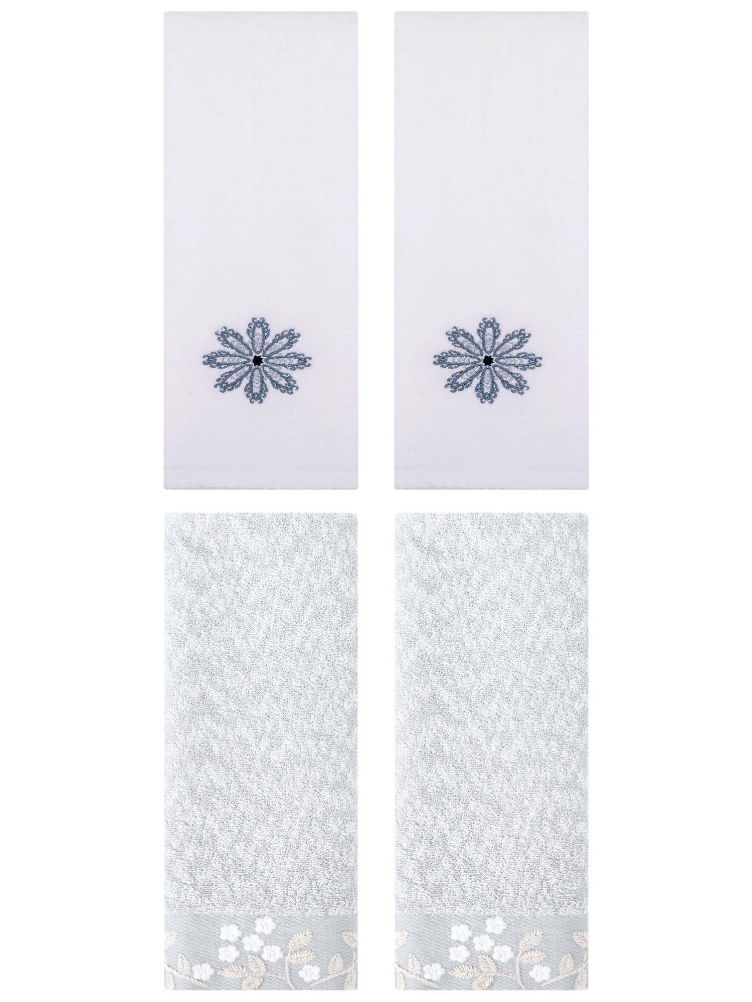 Unique Bargains 4 Pcs Floral Hand Towel Grey/White 14" x 28"/13" x 30"