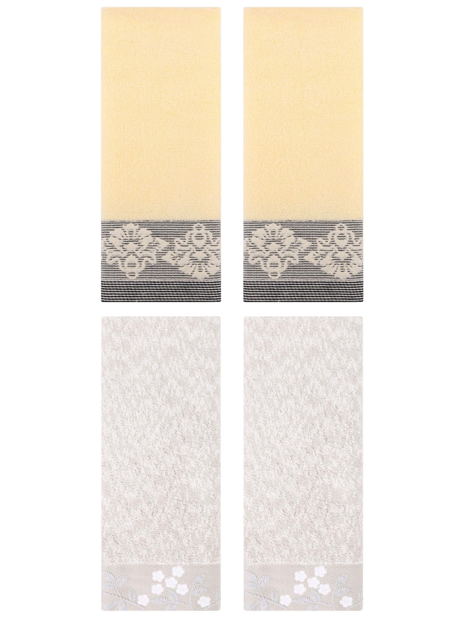 Unique Bargains 4 Pcs Floral Hand Towel Light Brown/Yellow 14" x 28"/13" x 29"