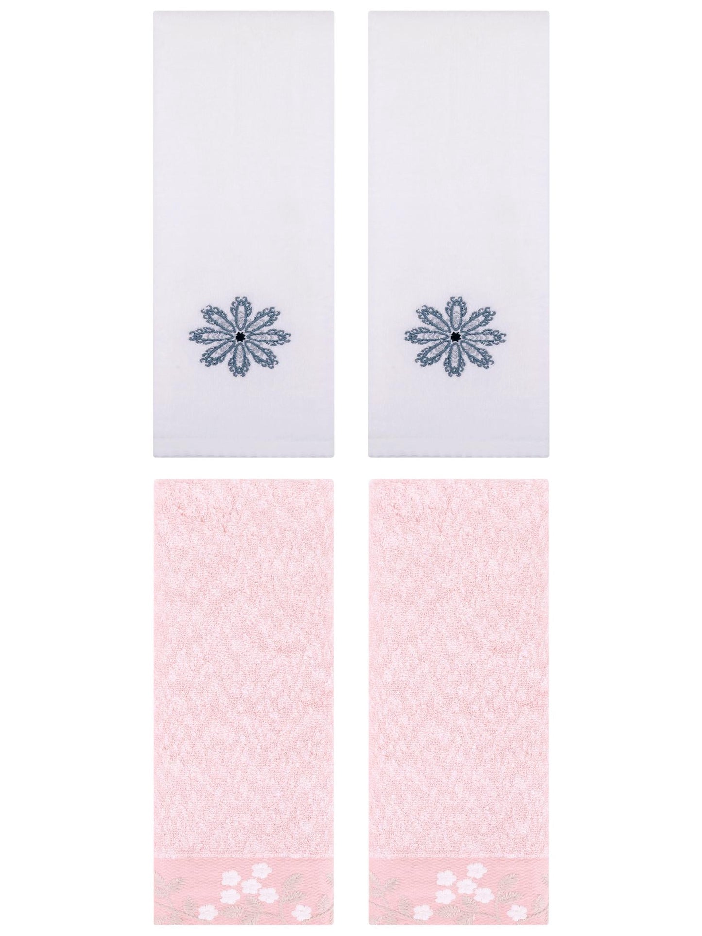 Unique Bargains 4 Pcs Floral Hand Towel Pink/White 14" x 28"/13" x 30"
