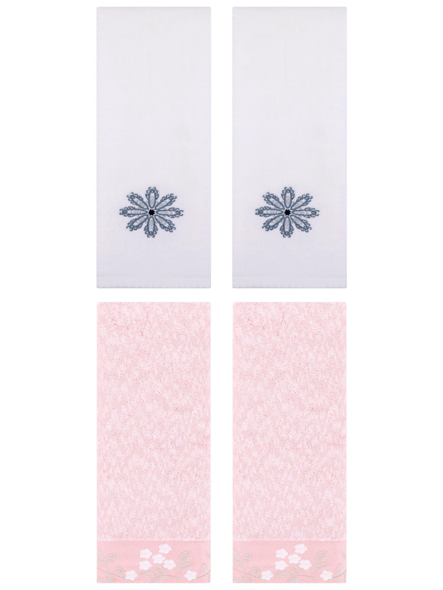 Unique Bargains 4 Pcs Floral Hand Towel Pink/White 14" x 28"/13" x 30"