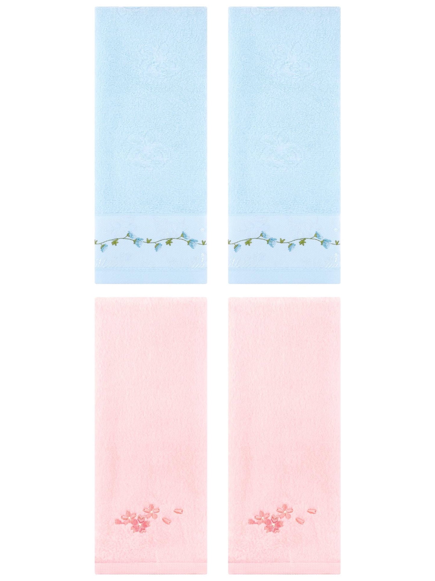 Unique Bargains 4 Pcs Floral Hand Towels for Bathroom 13" x 29" Pink/Blue