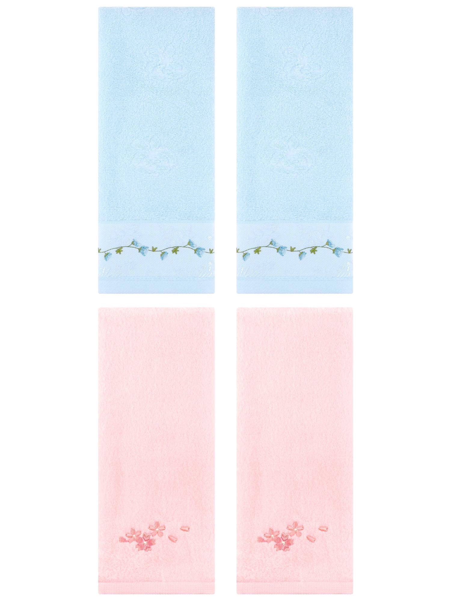 Unique Bargains 4 Pcs Floral Hand Towels for Bathroom 13" x 29" Pink/Blue