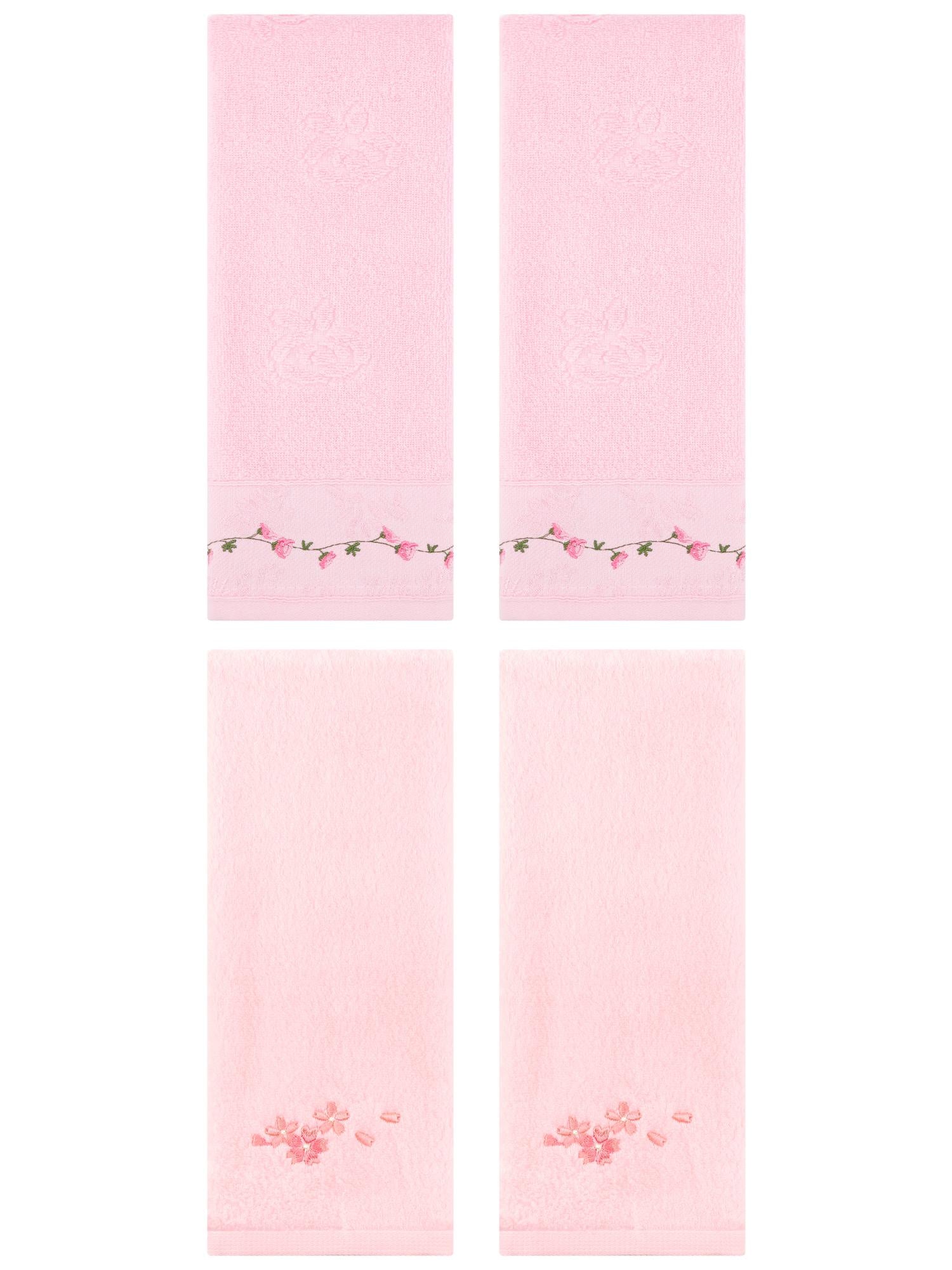 Unique Bargains 4 Pcs Floral Hand Towels for Bathroom 13" x 29" Pink