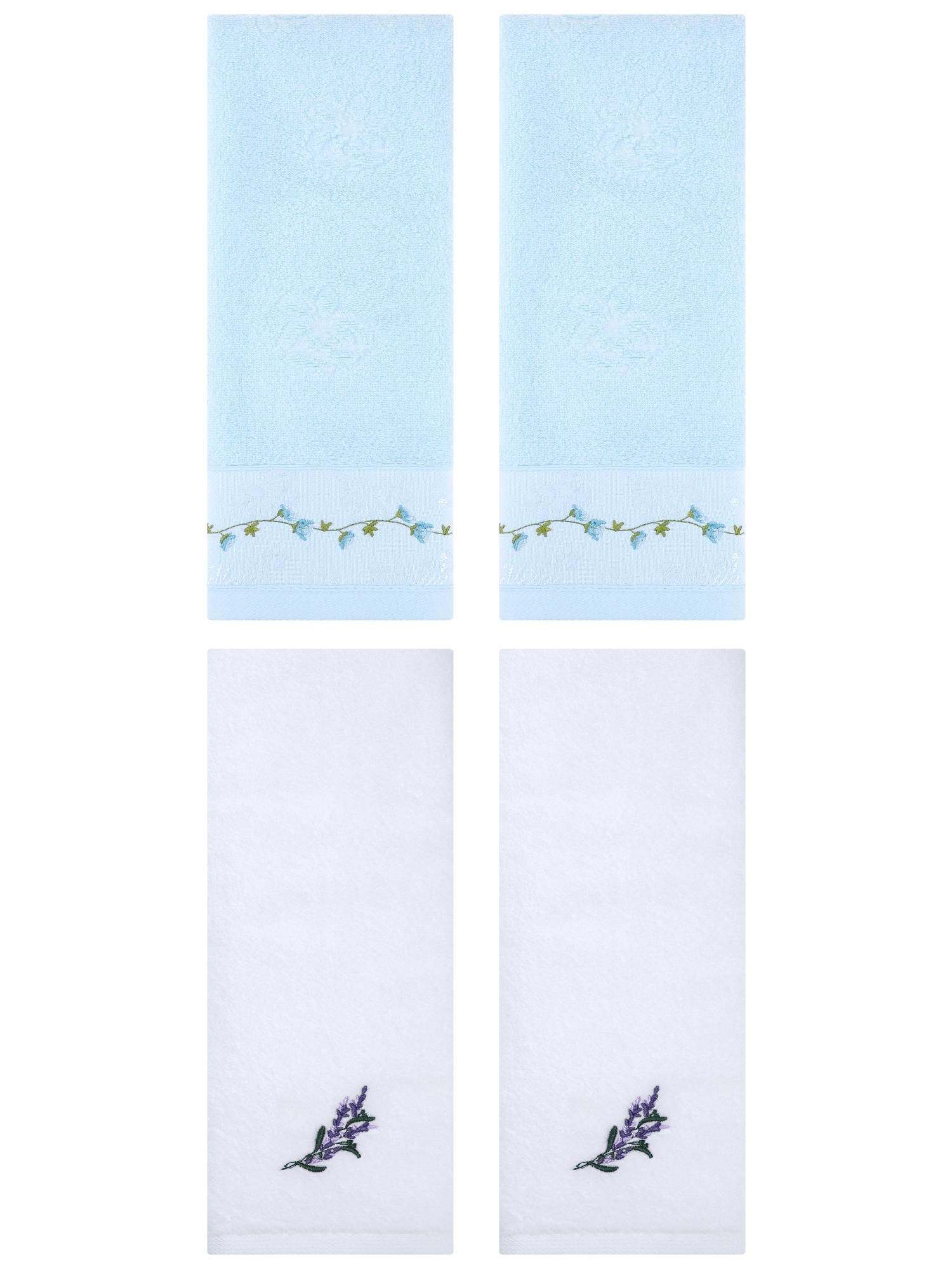 Unique Bargains 4 Pcs Floral Hand Towels for Bathroom 13" x 29" White/Blue