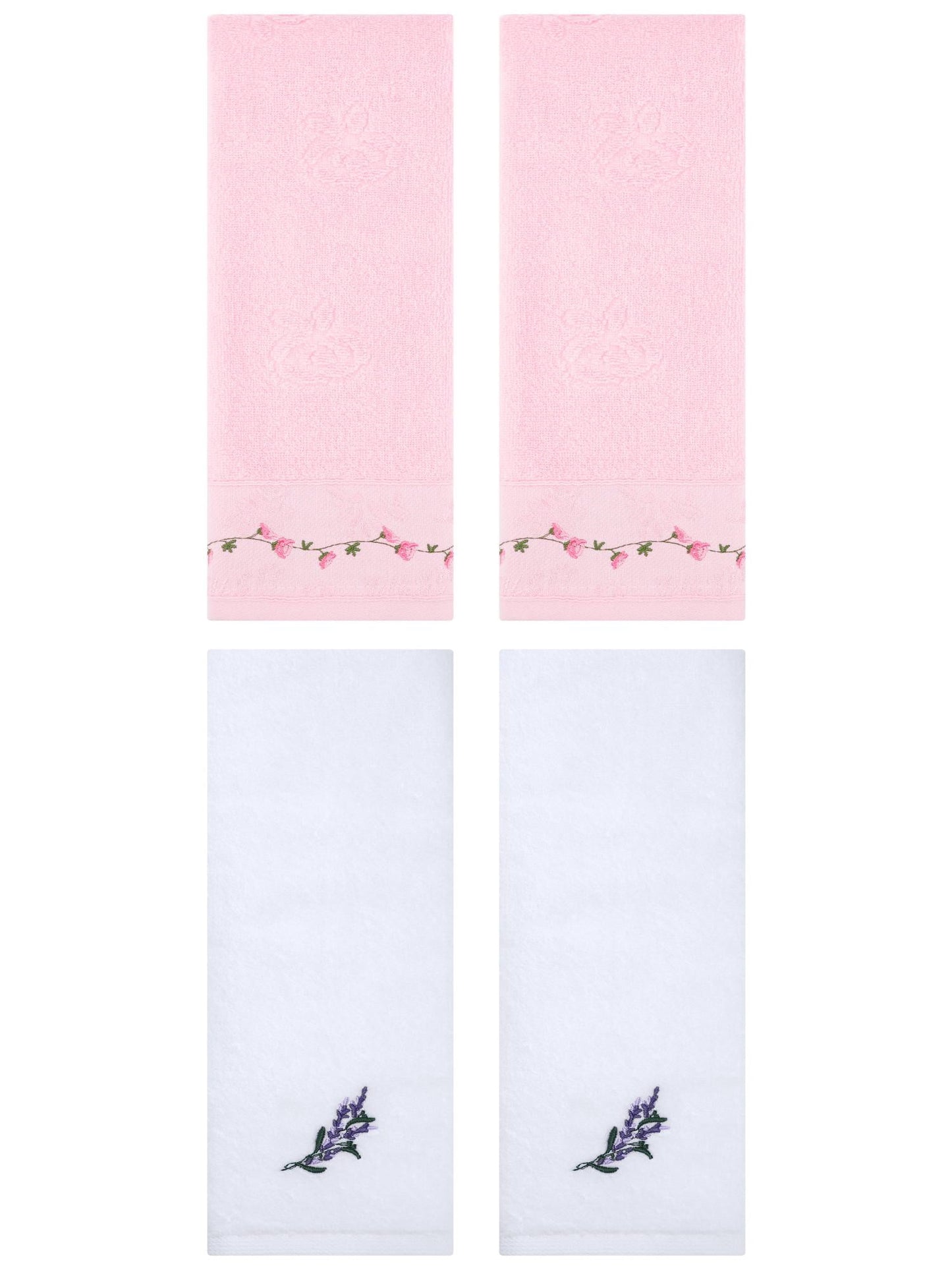 Unique Bargains 4 Pcs Floral Hand Towels for Bathroom 13" x 29" White/Pink