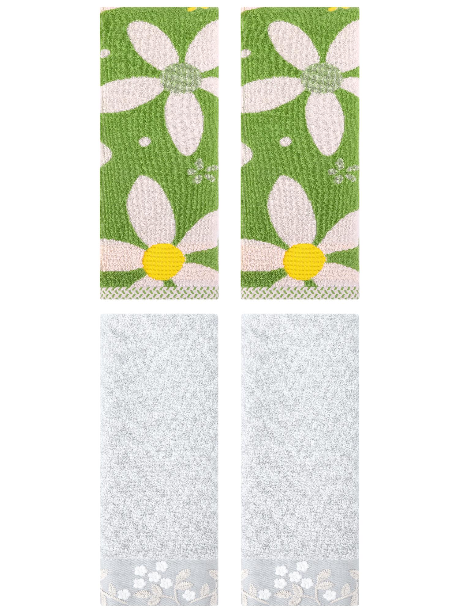 Unique Bargains 4 Pcs Floral Soft Hand Towel Grey/Green 14" x 28"/13" x 29"
