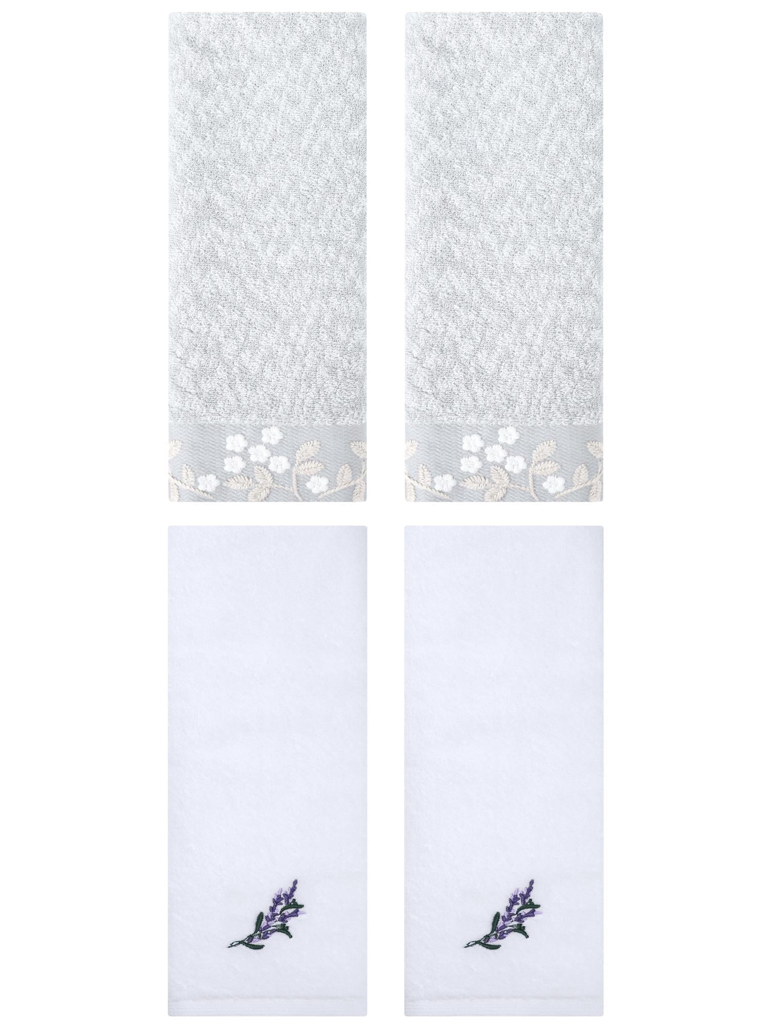 Unique Bargains 4 Pcs Floral Soft Hand Towel Grey/White 14" x 28"/13" x 29"