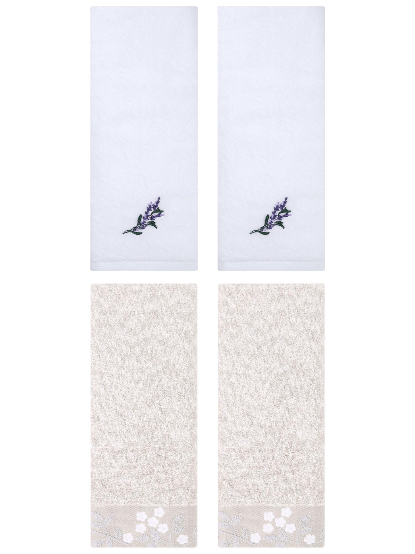Unique Bargains 4 Pcs Floral Soft Hand Towel Light Brown/White 14" x 28"/13" x 29"