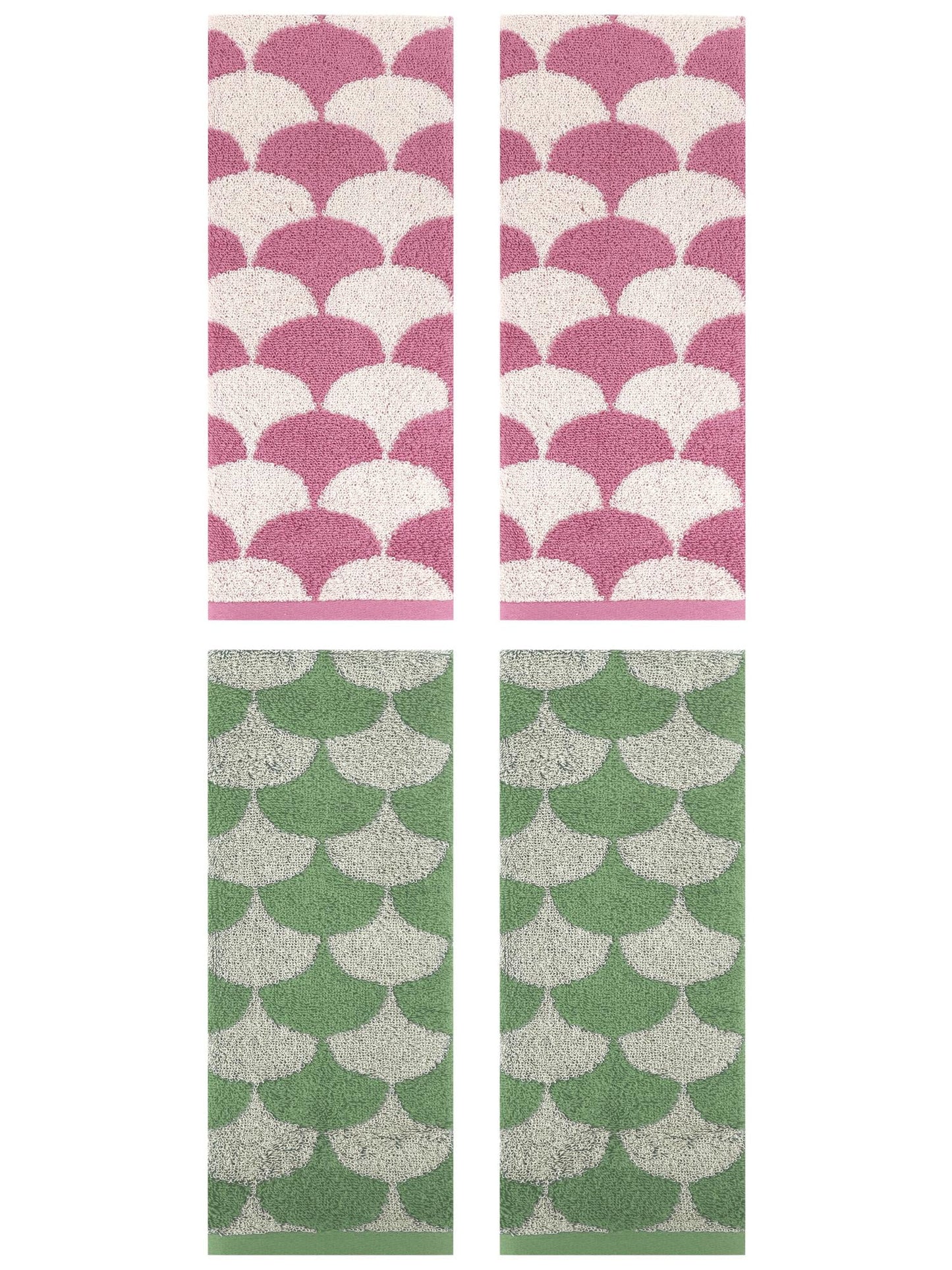 Unique Bargains 4 Pcs Geometric Cotton Hand Towels Green/Pink 13" x 29"