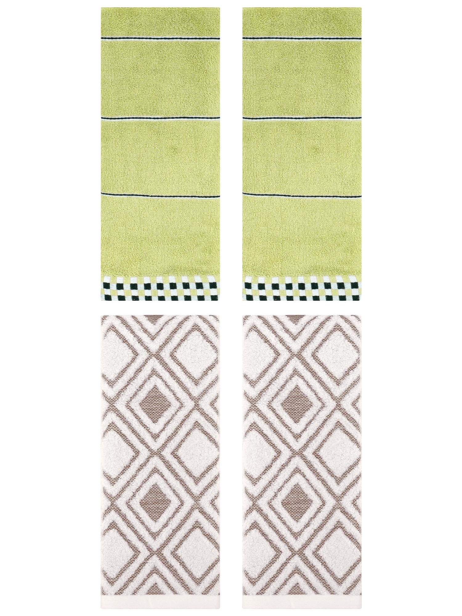 Unique Bargains 4 Pcs Geometric Soft Hand Towels Green/Beige 14" x 30"/13" x 29"