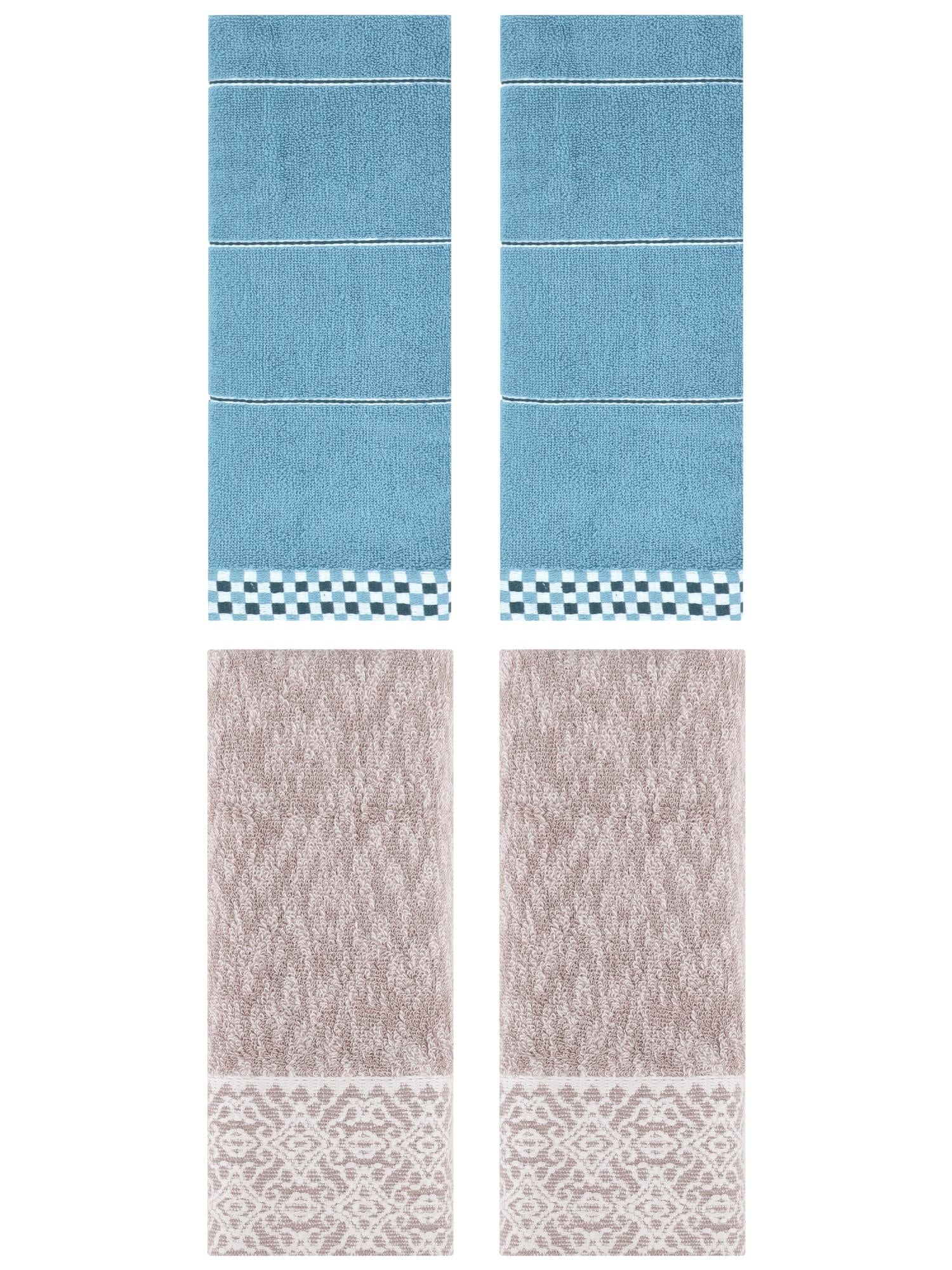 Unique Bargains 4 Pcs Geometry Soft Hand Towels Blue/Purple 14" x 30"/13" x 28"