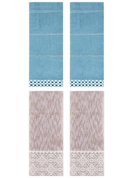 Unique Bargains 4 Pcs Geometry Soft Hand Towels Blue/Purple 14" x 30"/13" x 28"