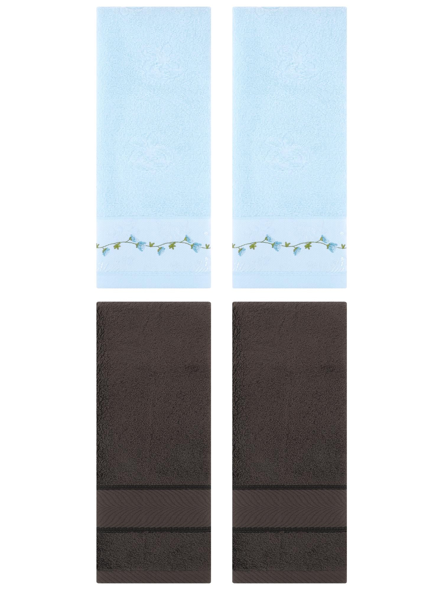 Unique Bargains 4 Pcs Hand Towel Dark Brown/Blue 14" x 30"/13" x 29"