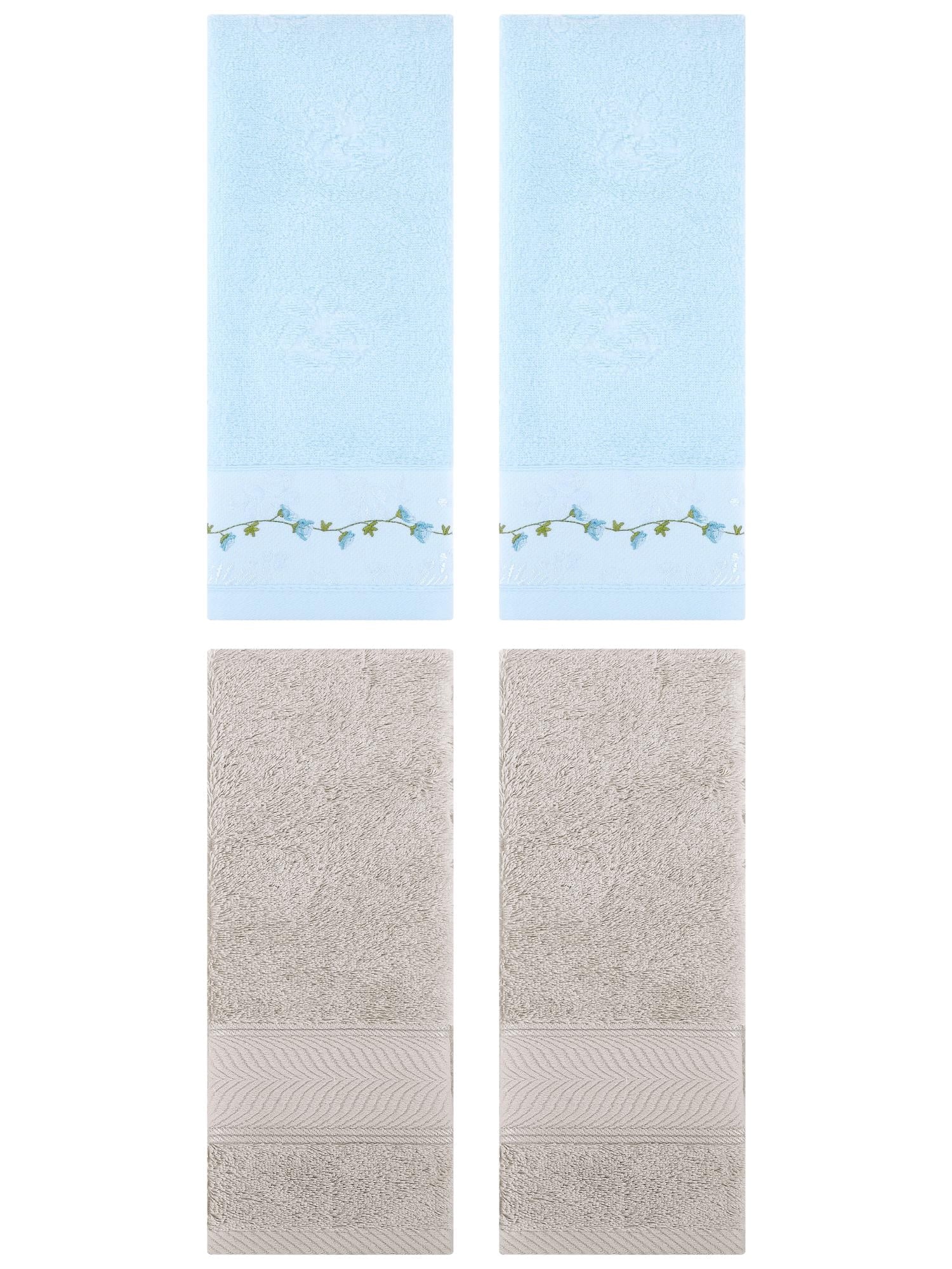 Unique Bargains 4 Pcs Hand Towel Light Brown/Blue 14" x 30"/13" x 29"