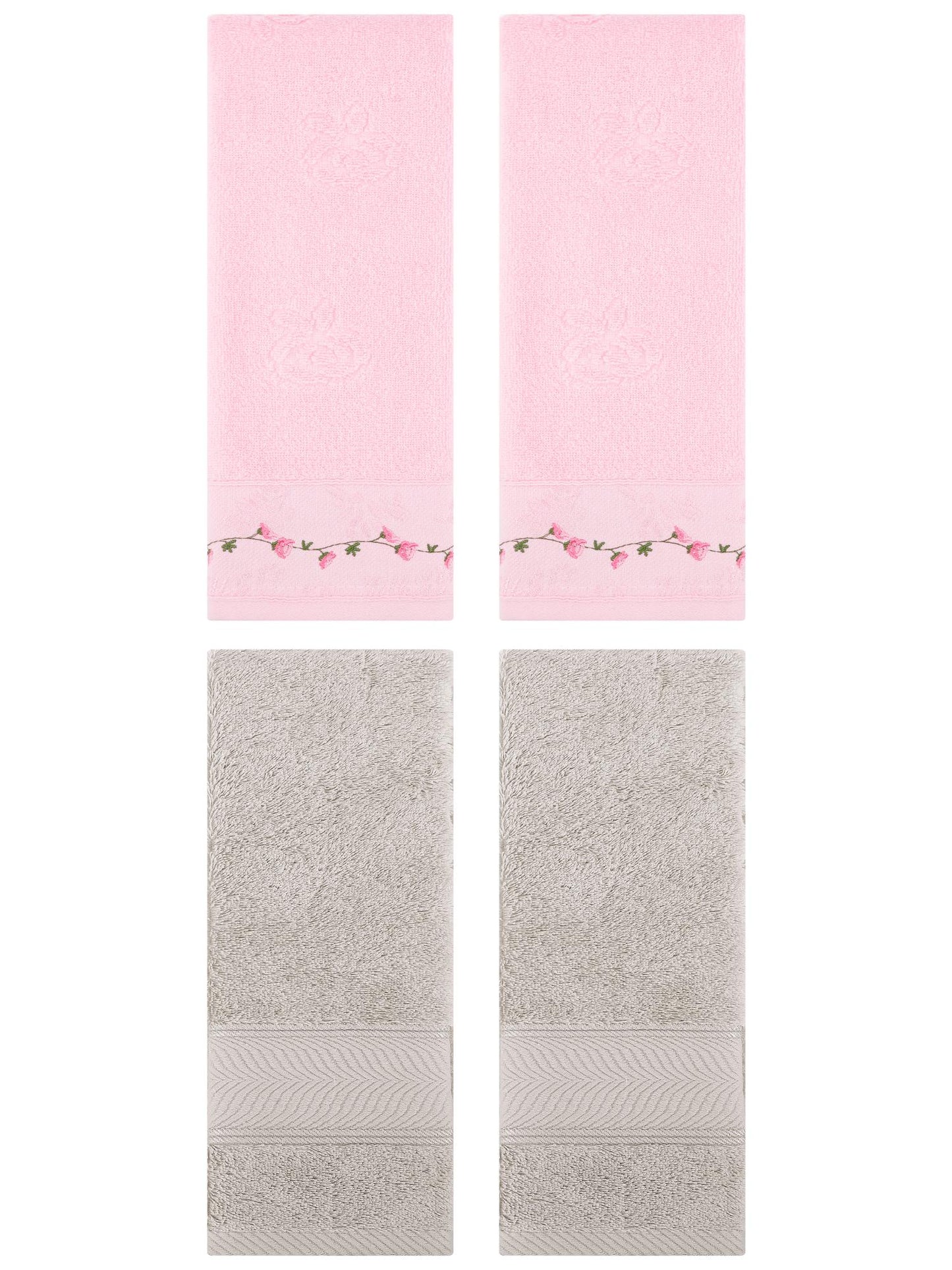Unique Bargains 4 Pcs Hand Towel Light Brown/Pink 14" x 30"/13" x 29"