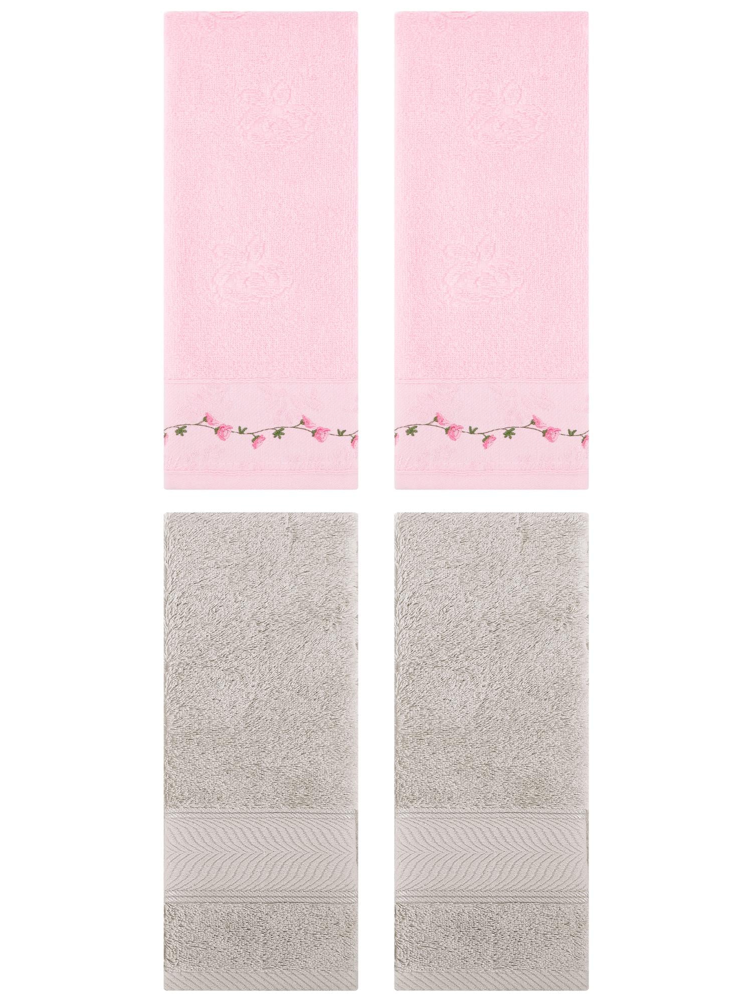 Unique Bargains 4 Pcs Hand Towel Light Brown/Pink 14" x 30"/13" x 29"