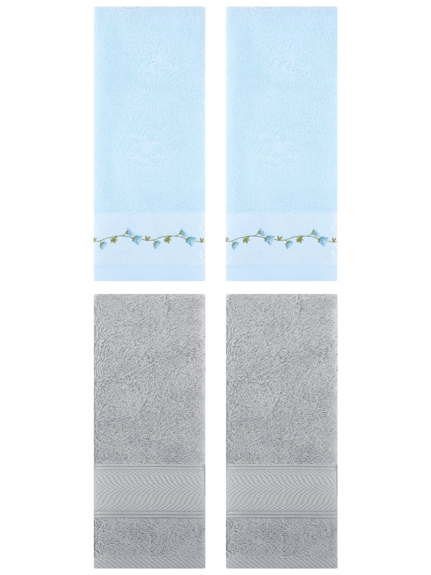 Unique Bargains 4 Pcs Hand Towel Light Grey/Blue 14" x 30"/13" x 29"