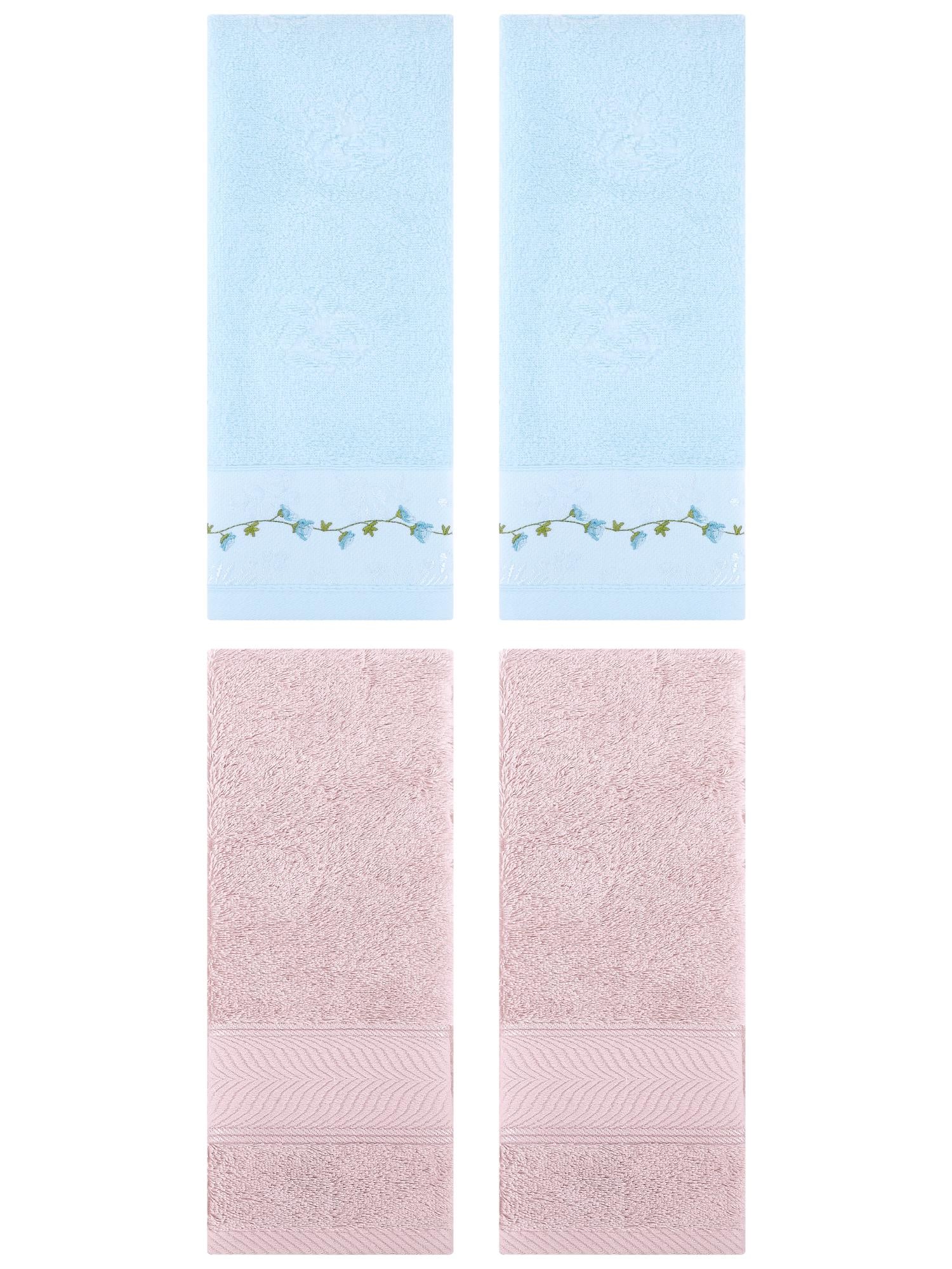 Unique Bargains 4 Pcs Hand Towel Light Pink/Blue 14" x 30"/13" x 29"