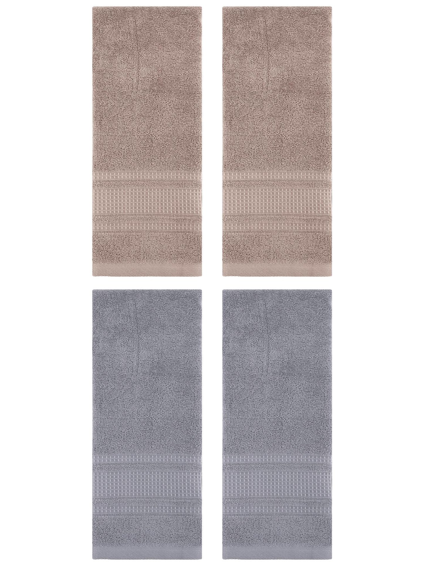 Unique Bargains 4 Pcs Hand Towel Set of 2 for Bathroom 13" x 29" Brown/Grey