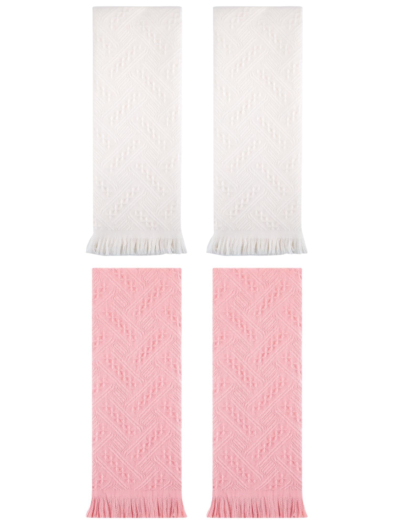 Unique Bargains 4 Pcs Jacquard Pattern Soft Hand Towel Set 13" x 29" Pink/White