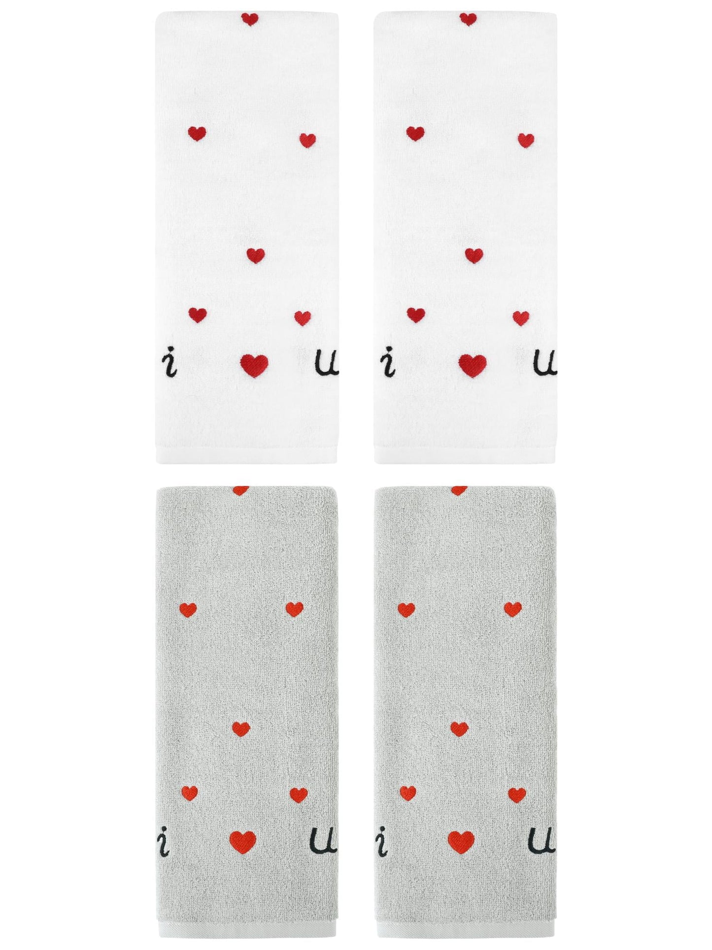 Unique Bargains 4 Pcs Letter Heart Pattern Hand Towels Light Grey/White 13" x 29"