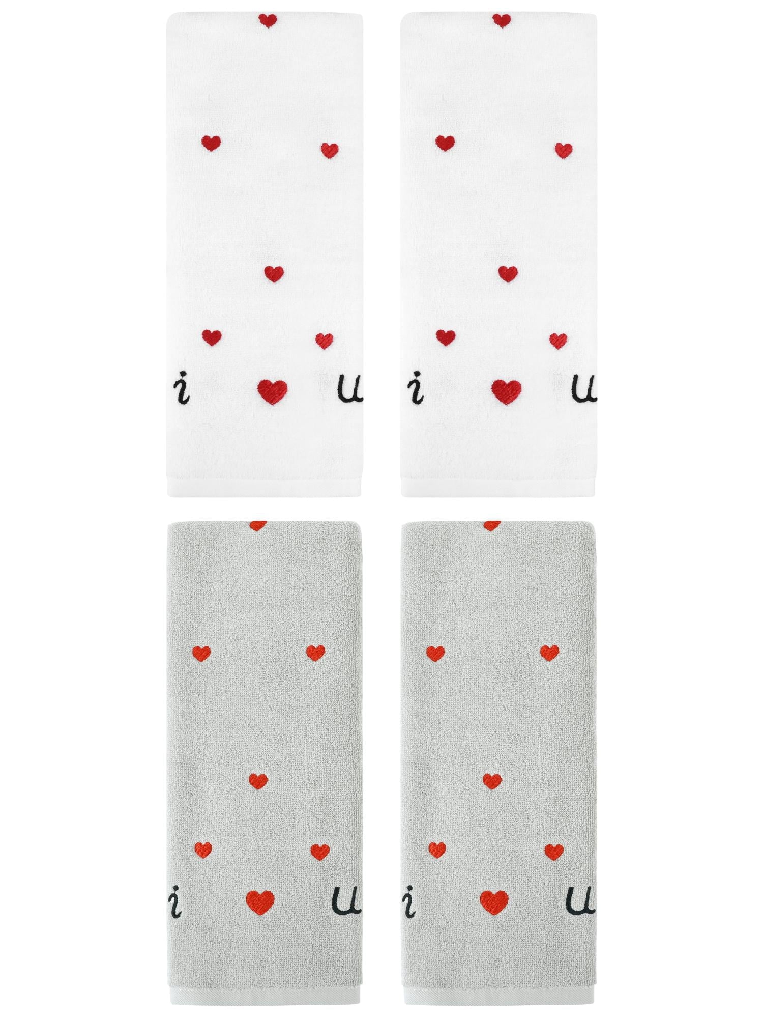 Unique Bargains 4 Pcs Letter Heart Pattern Hand Towels Light Grey/White 13" x 29"