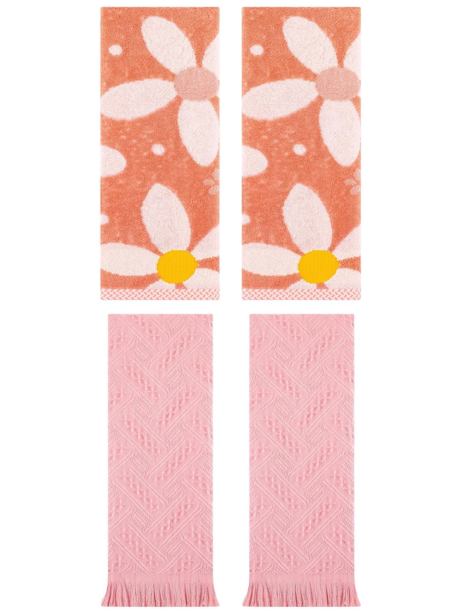 Unique Bargains 4 Pcs Pure Cotton Soft Hand Towel Set 13 x 29 Inch Orange/Pink
