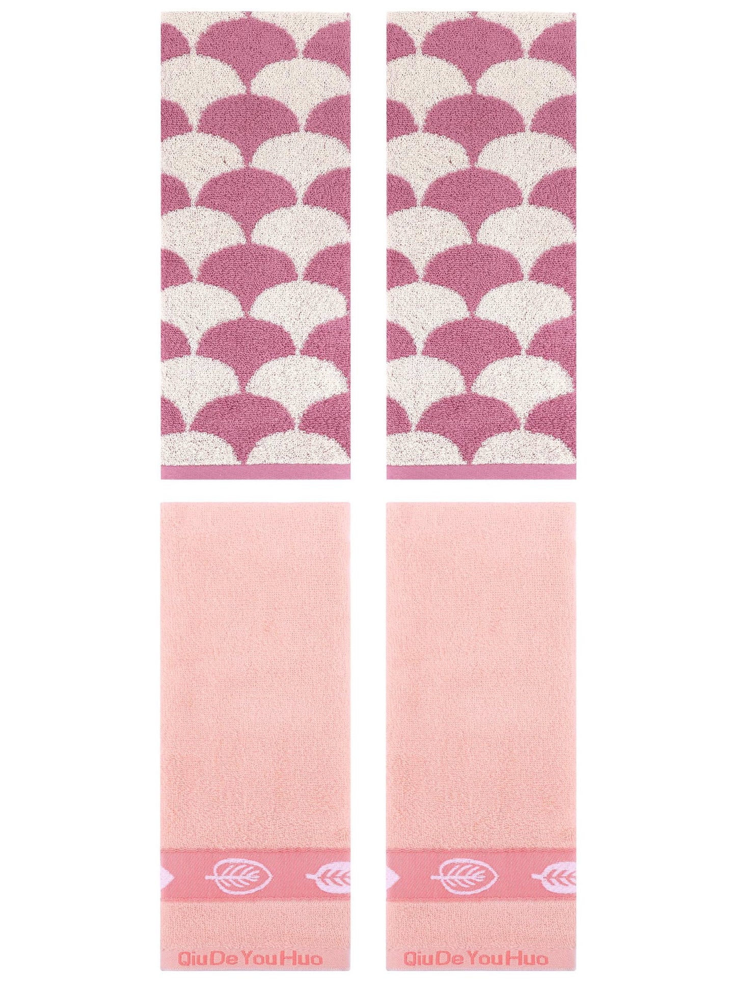 Unique Bargains 4 Pcs Soft Absorbent Geometric and Leaves Hand Towel Set 13" x 29" Pink