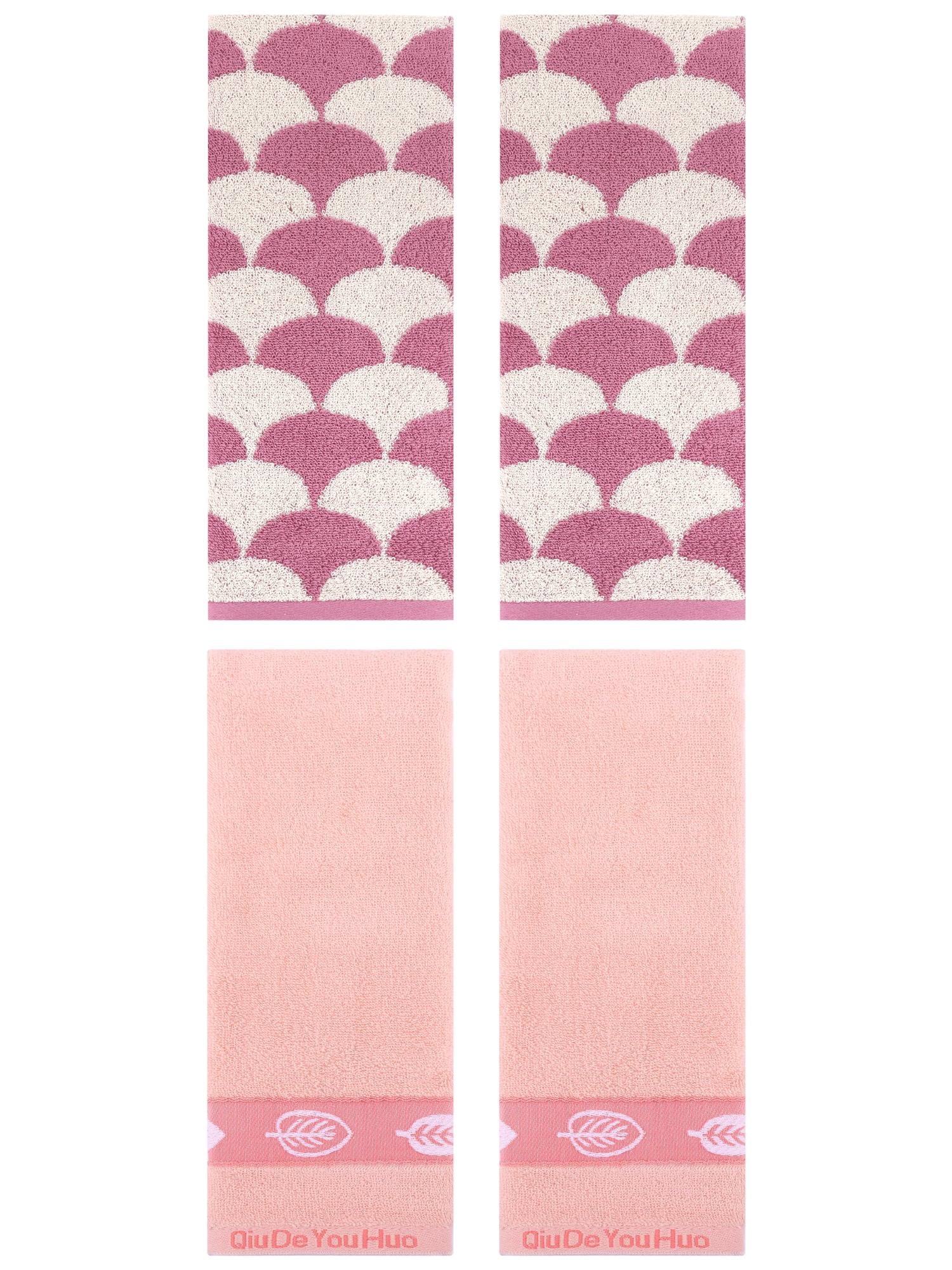 Unique Bargains 4 Pcs Soft Absorbent Geometric and Leaves Hand Towel Set 13" x 29" Pink