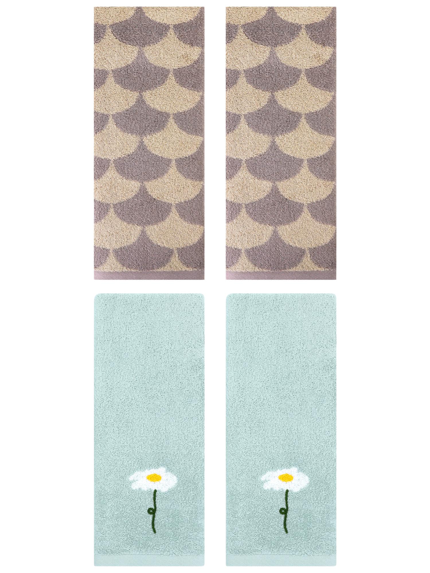 Unique Bargains 4 Pcs Soft Absorbent Hand Towels Blue/Brown 13" x 30"/13" x 29"