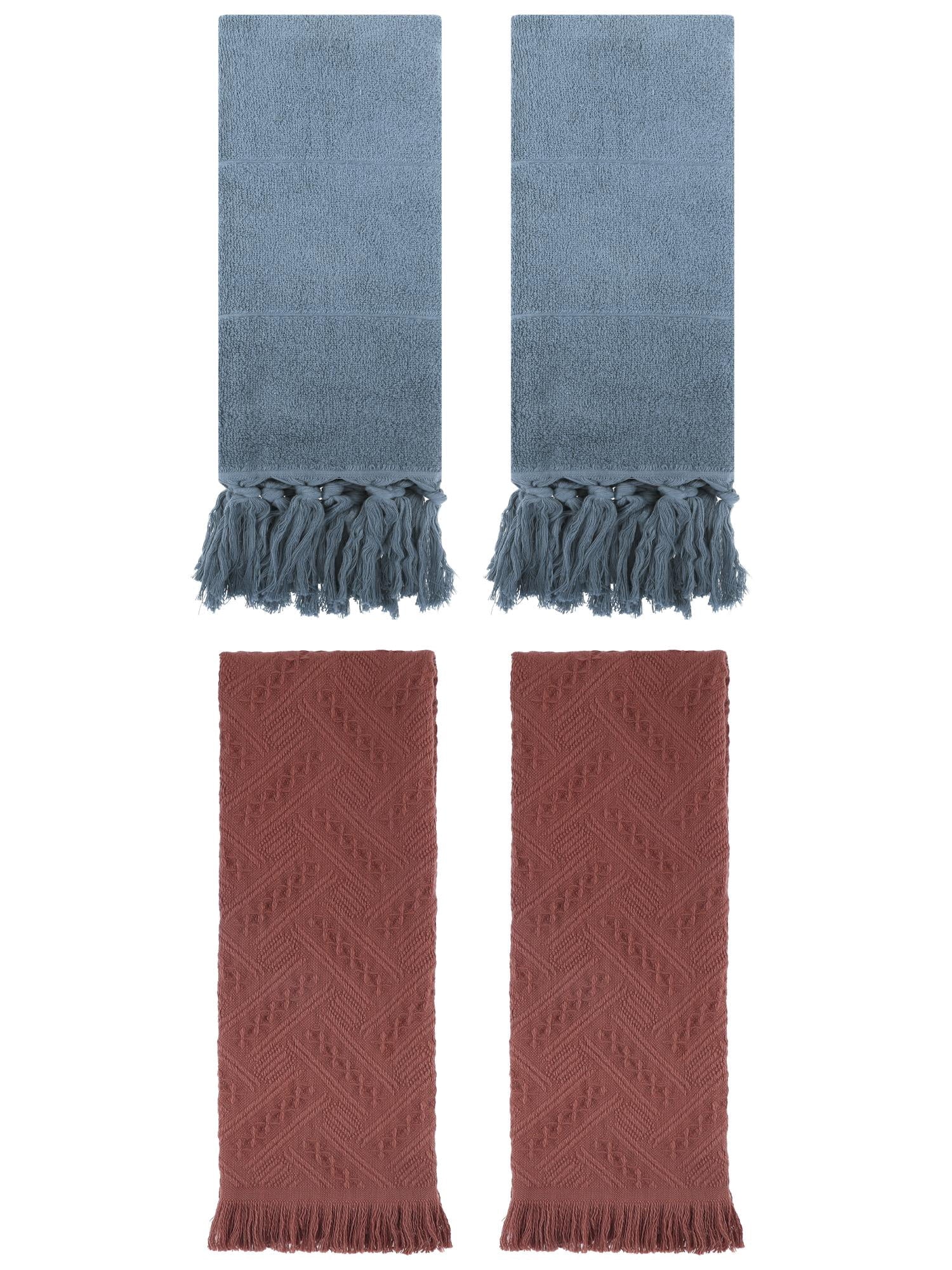 Unique Bargains 4 Pack Cotton Soft Absorbent Boho Turkish Decorative Hand Towels Blue/Brown 14" x 30"/13" x 29"