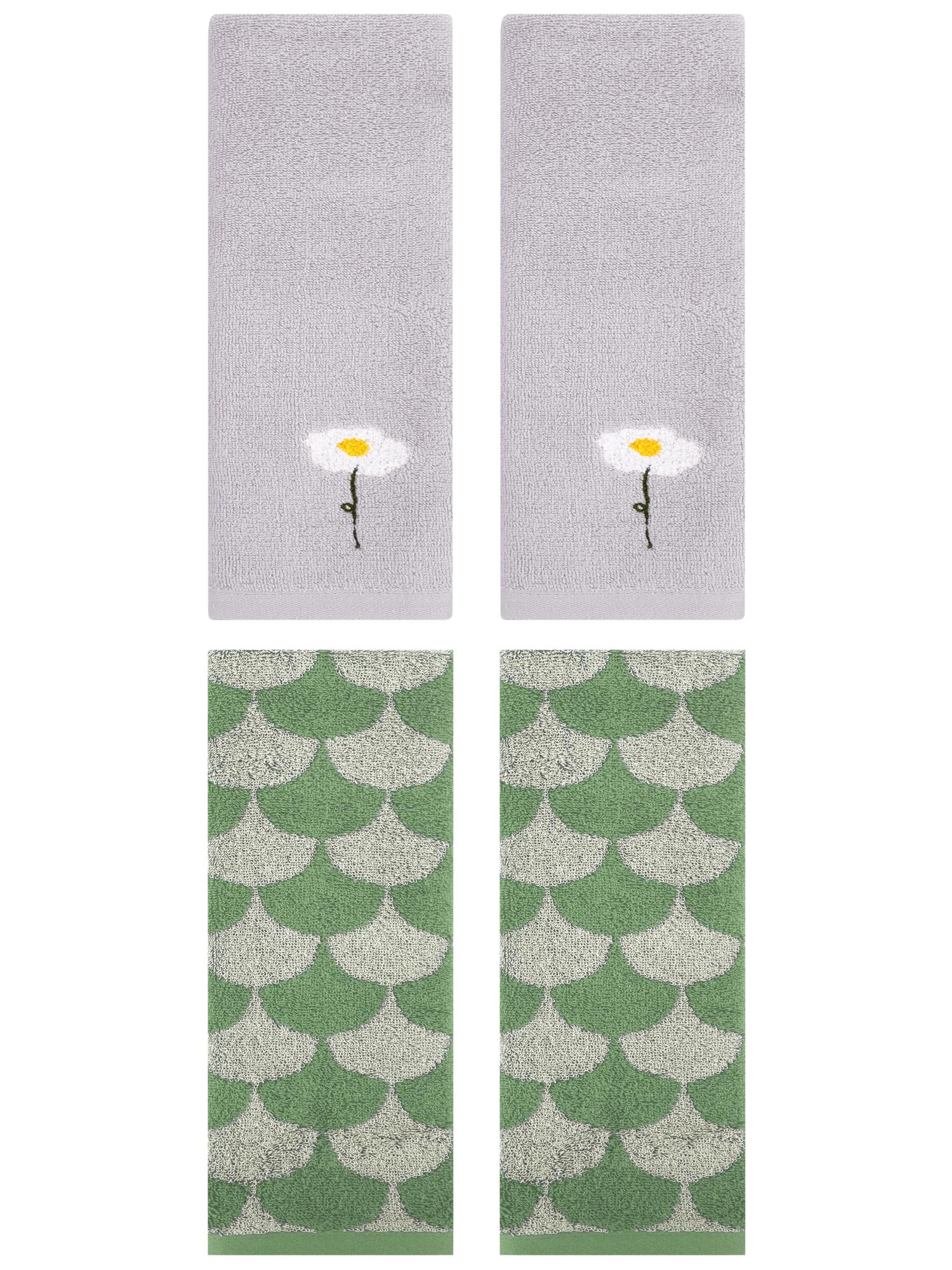 Unique Bargains 4 Pcs Soft Absorbent Hand Towels Grey/Green 13" x 30"/13" x 29"