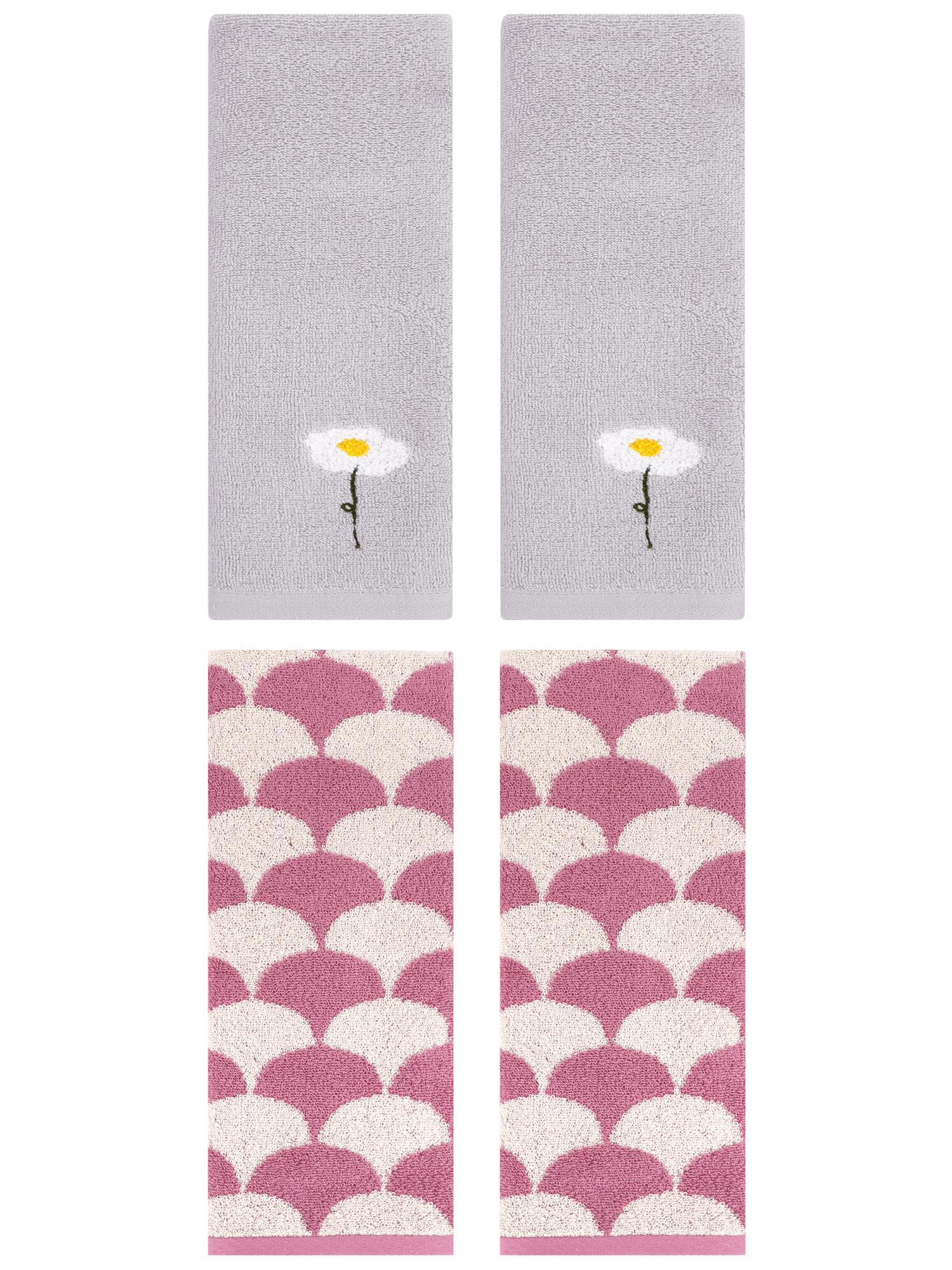 Unique Bargains 4 Pcs Soft Absorbent Hand Towels Grey/Pink 13" x 30"/13" x 29"