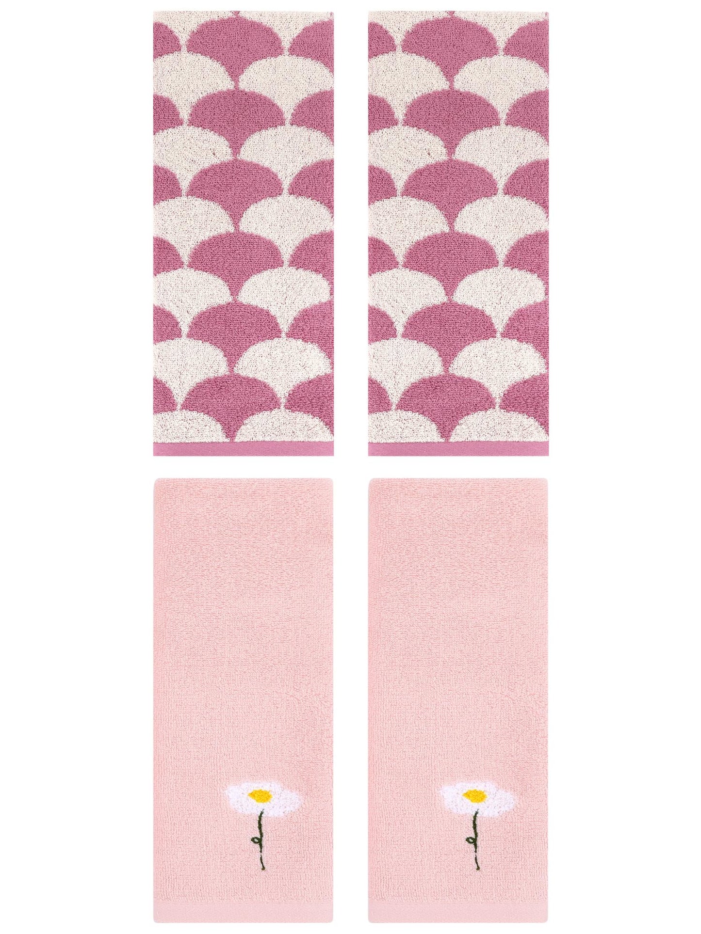 Unique Bargains 4 Pcs Soft Absorbent Hand Towels Pink 13" x 30"/13" x 29"