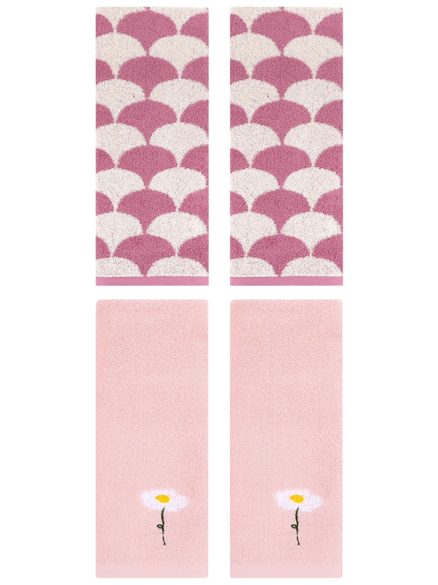 Unique Bargains 4 Pcs Soft Absorbent Hand Towels Pink 13" x 30"/13" x 29"