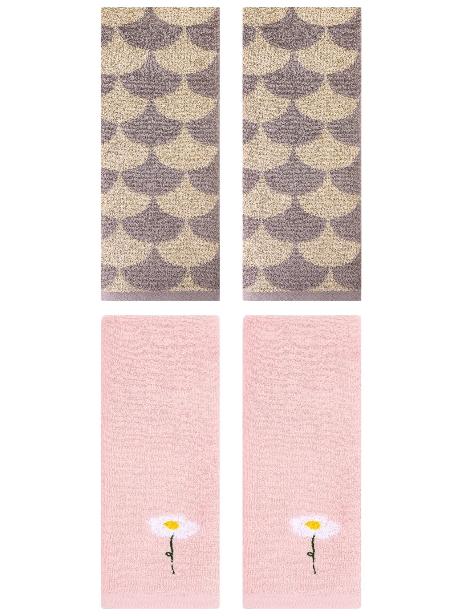 Unique Bargains 4 Pcs Soft Absorbent Hand Towels Pink/Brown 13" x 30"/13" x 29"