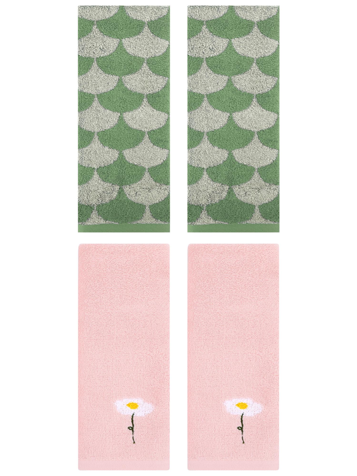 Unique Bargains 4 Pcs Soft Absorbent Hand Towels Pink/Green 13" x 30"/13" x 29"