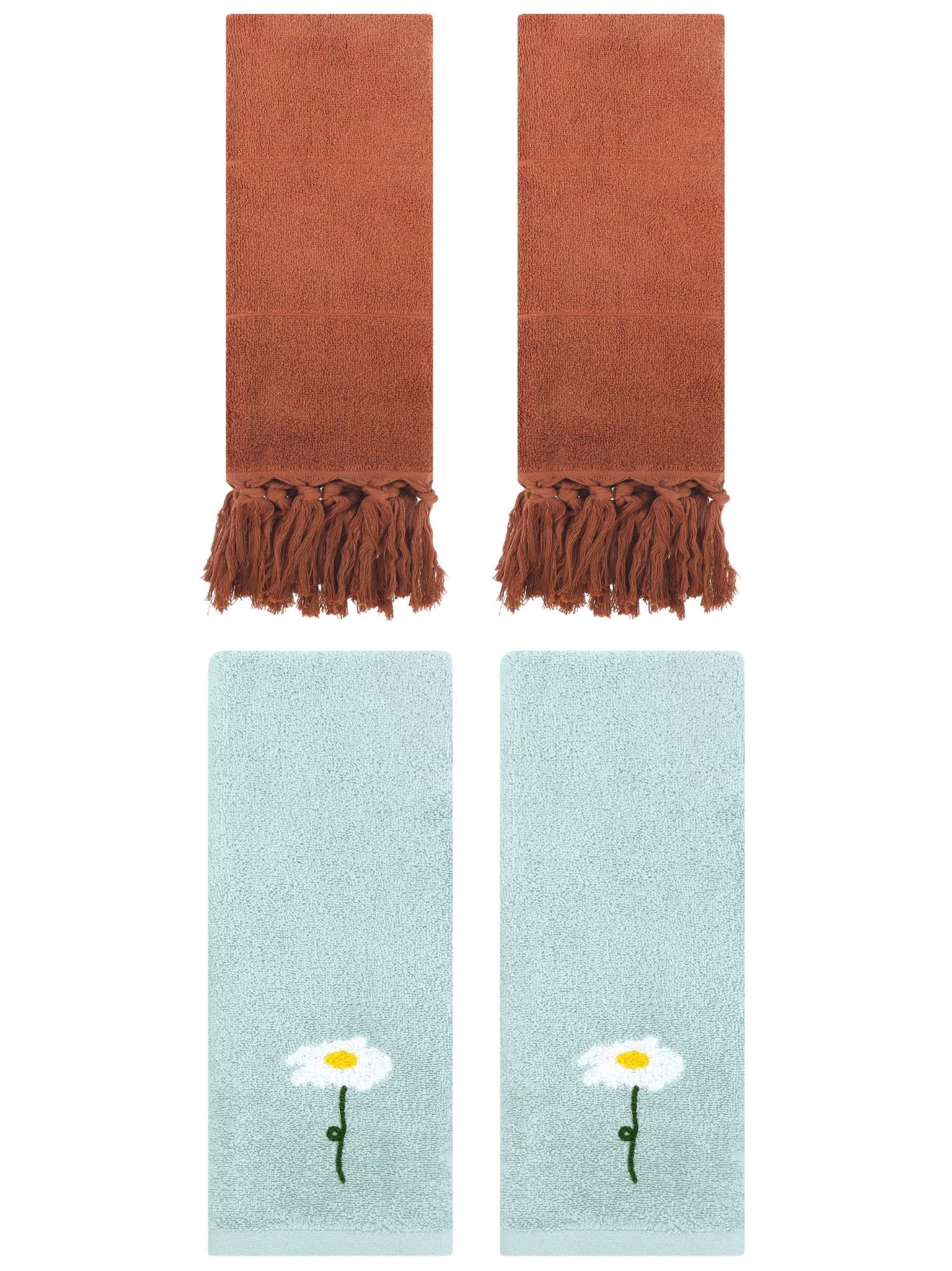 Unique Bargains 4 Pcs Soft Bath Towel Set Brown/Blue 14" x 30"/13" x 30"