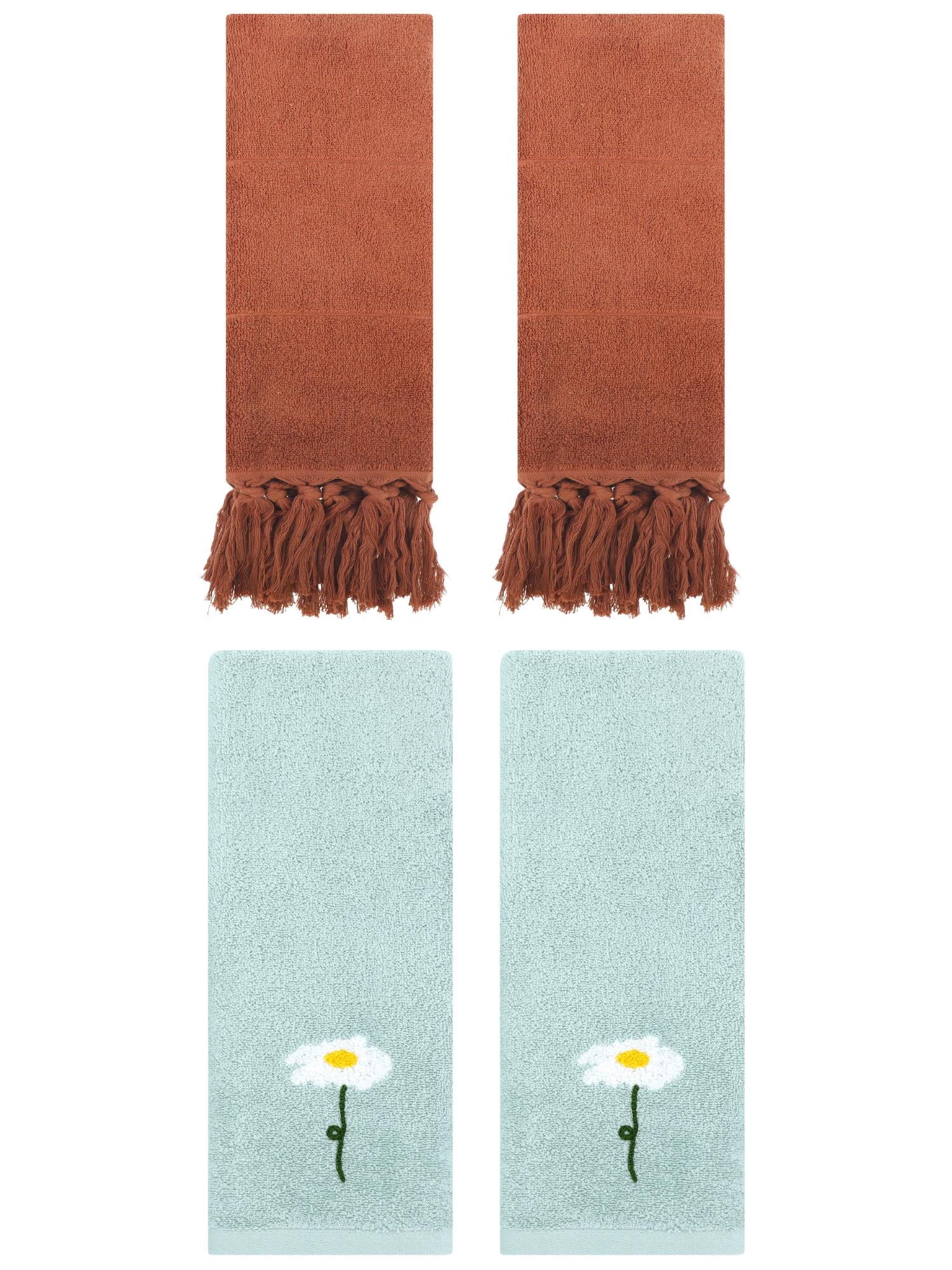 Unique Bargains 4 Pcs Soft Bath Towel Set Brown/Blue 14" x 30"/13" x 30"