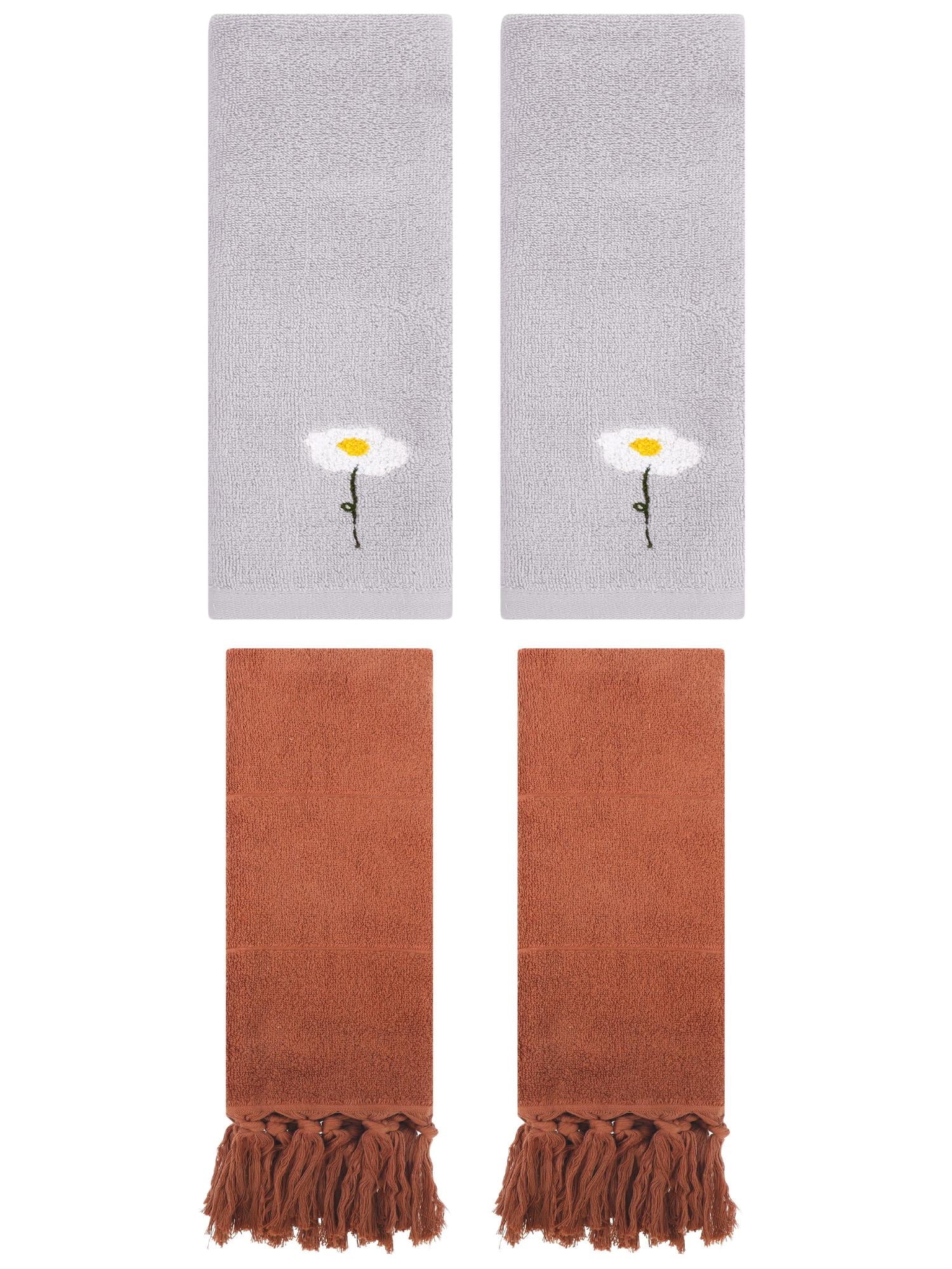 Unique Bargains 4 Pcs Soft Bath Towel Set Brown/Grey 14" x 30"/13" x 30"