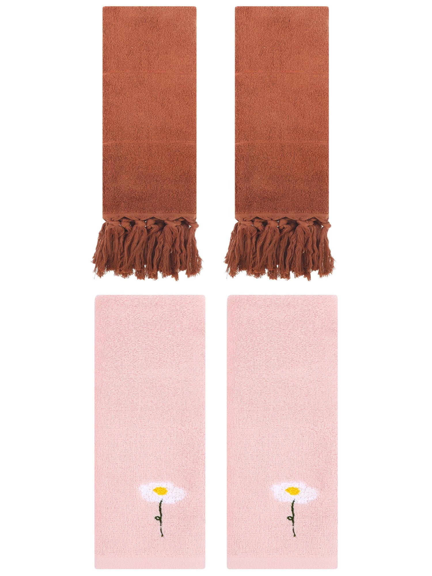 Unique Bargains 4 Pcs Soft Bath Towel Set Brown/Pink 14" x 30"/13" x 30"