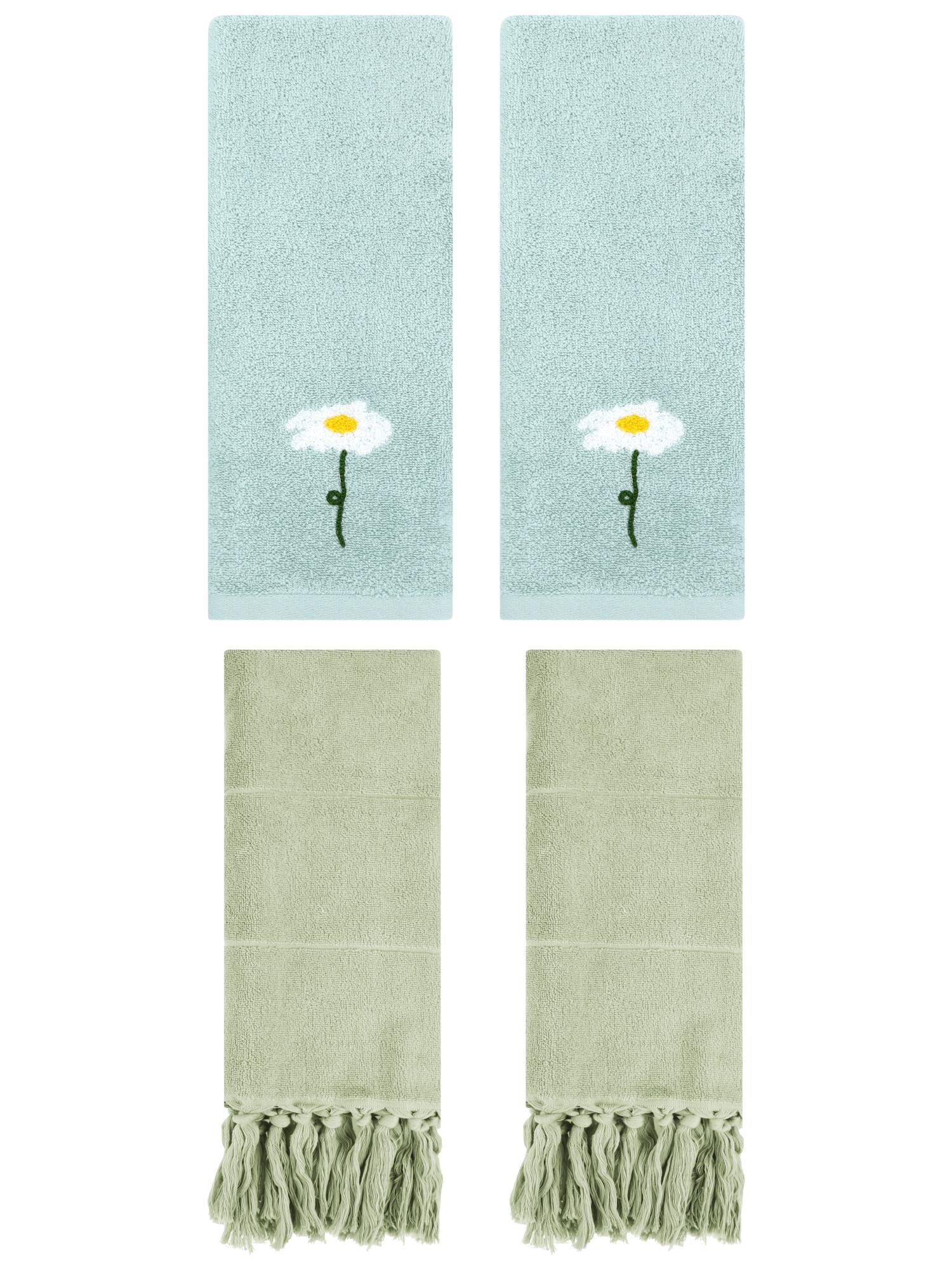 Unique Bargains 4 Pcs Soft Bath Towel Set Green/Blue 14" x 30"/13" x 30"